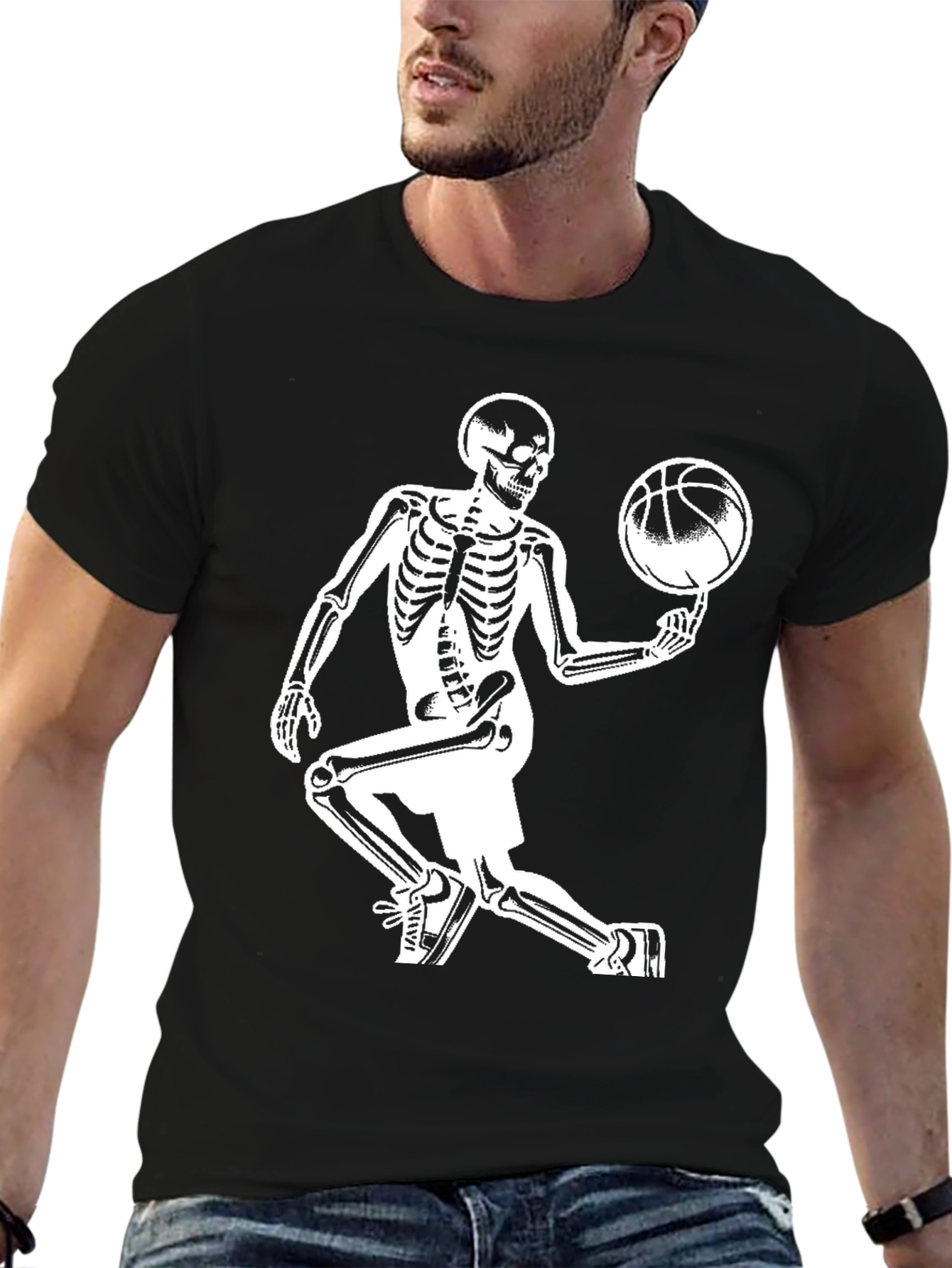 Skeleton Basketball Player Graphic T-Shirt
