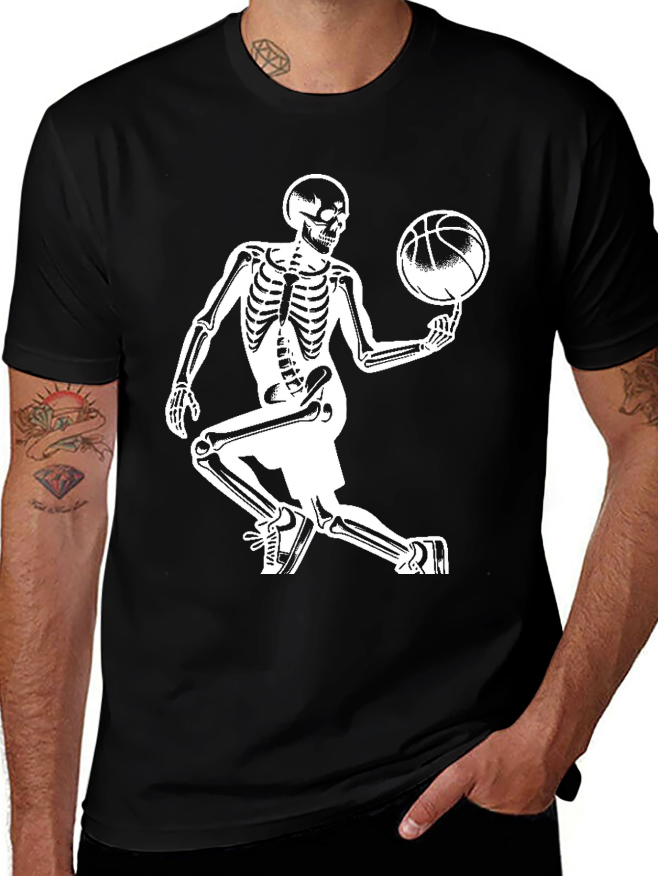 Skeleton Basketball Player Graphic T-Shirt