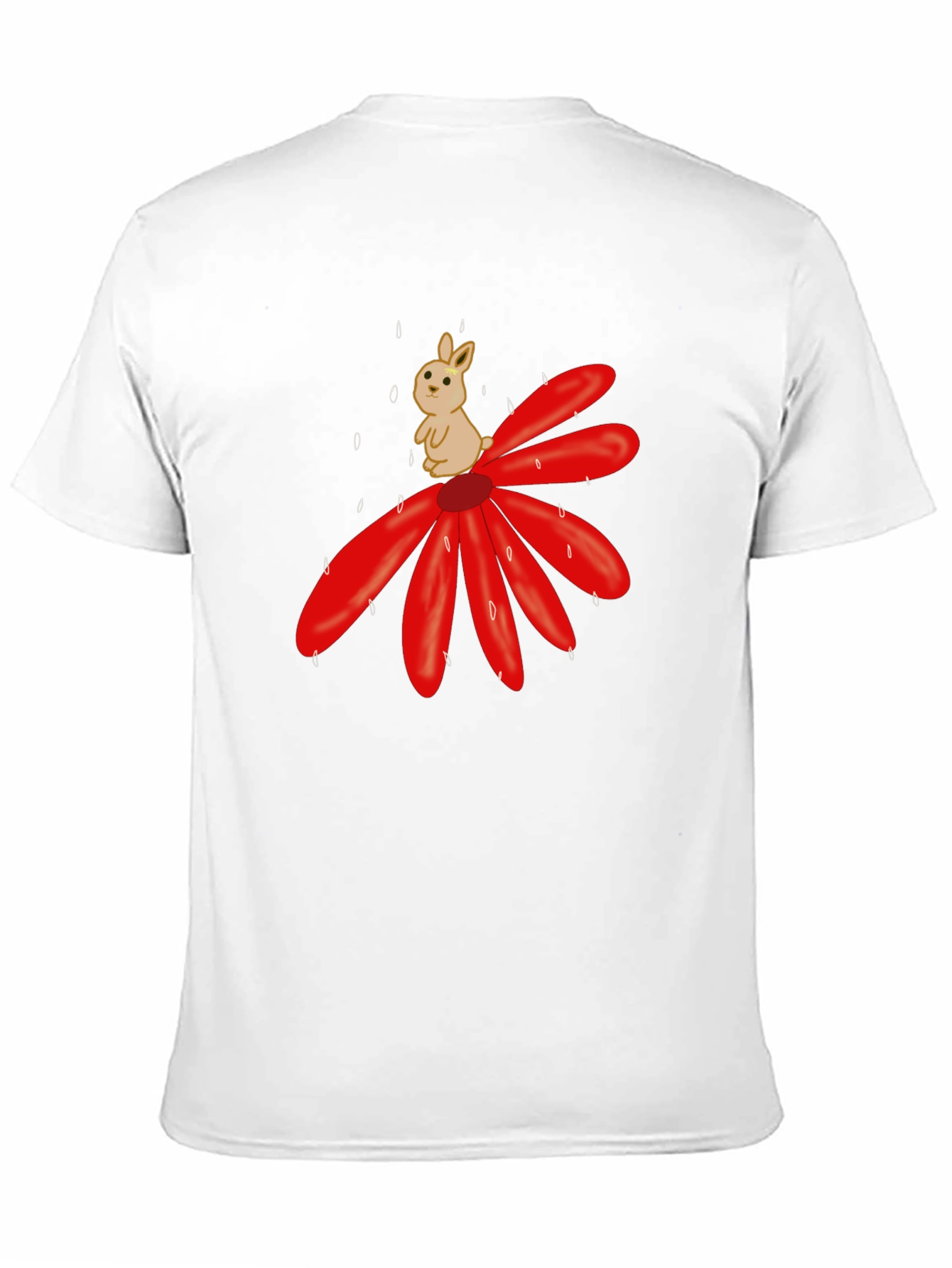 Cute Bunny on Flower Graphic T-Shirt - Black
