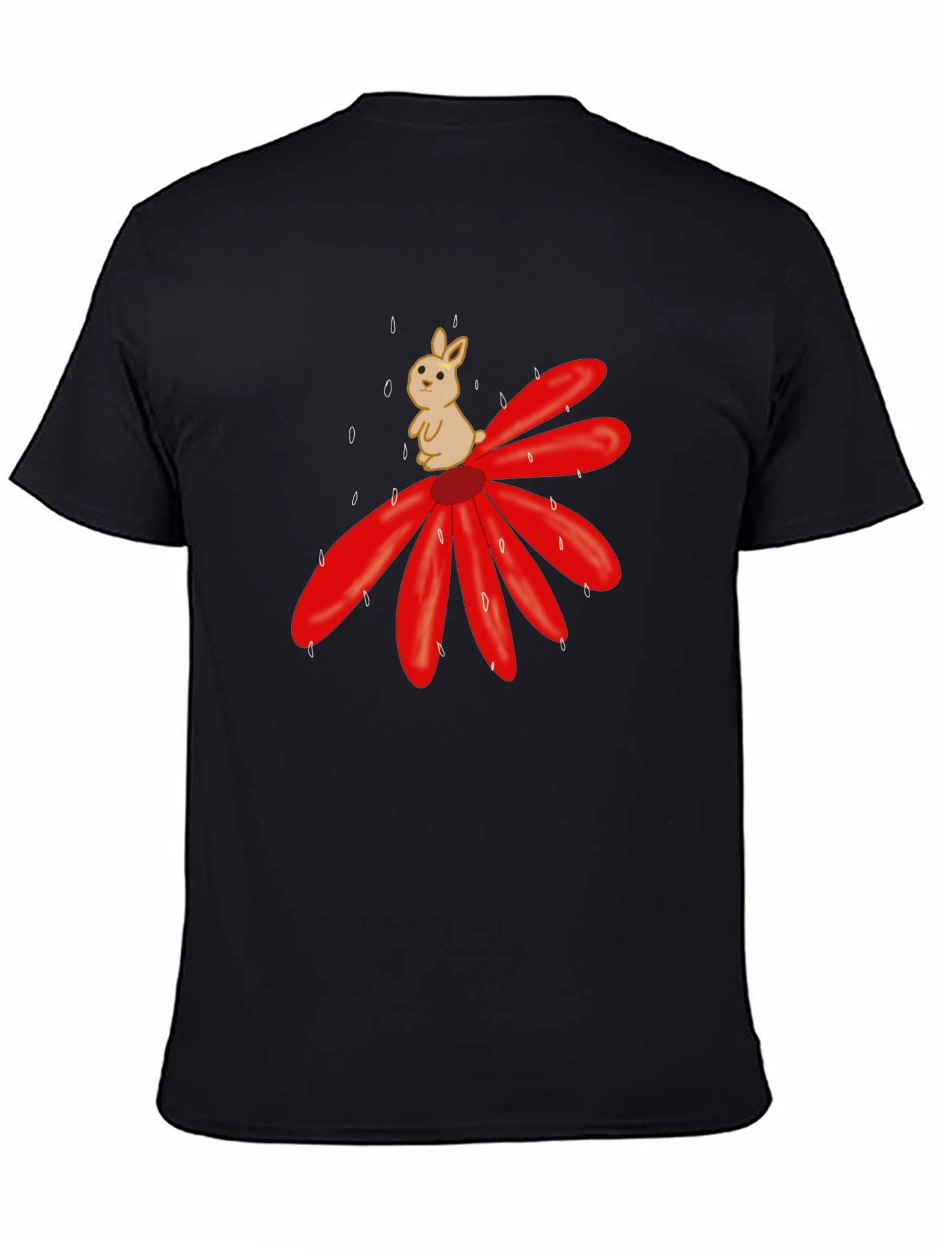 Cute Bunny on Flower Graphic T-Shirt - Black