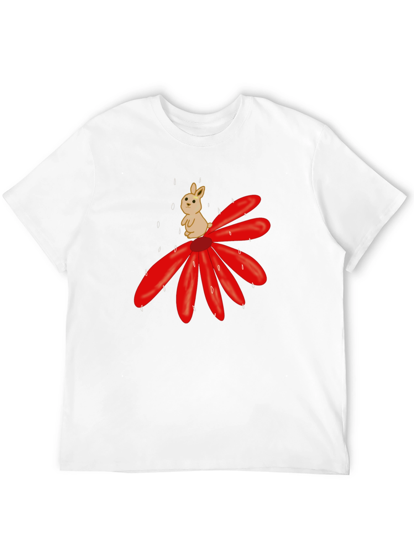 Cute Bunny on Flower Graphic T-Shirt - Black