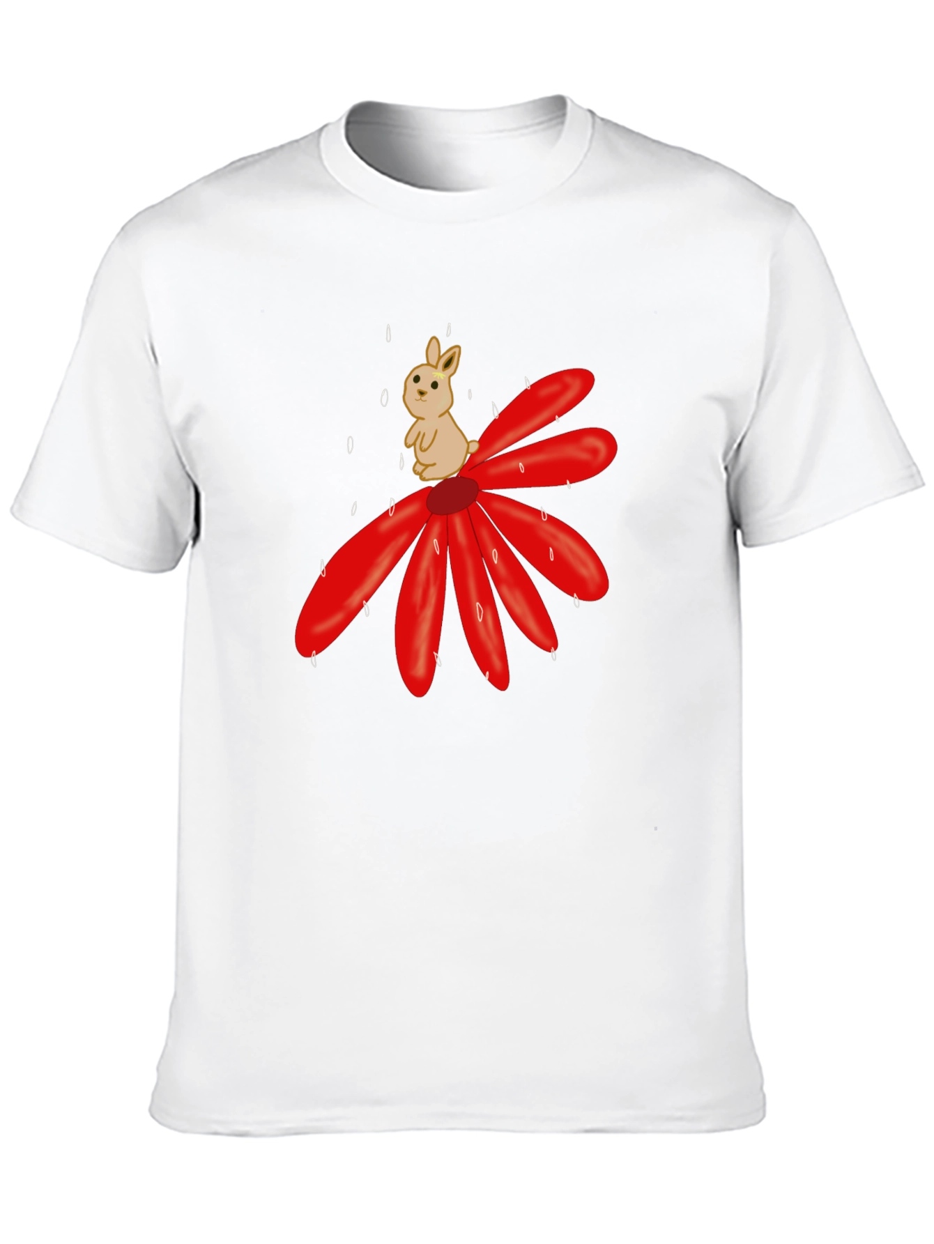 Cute Bunny on Flower Graphic T-Shirt - Black
