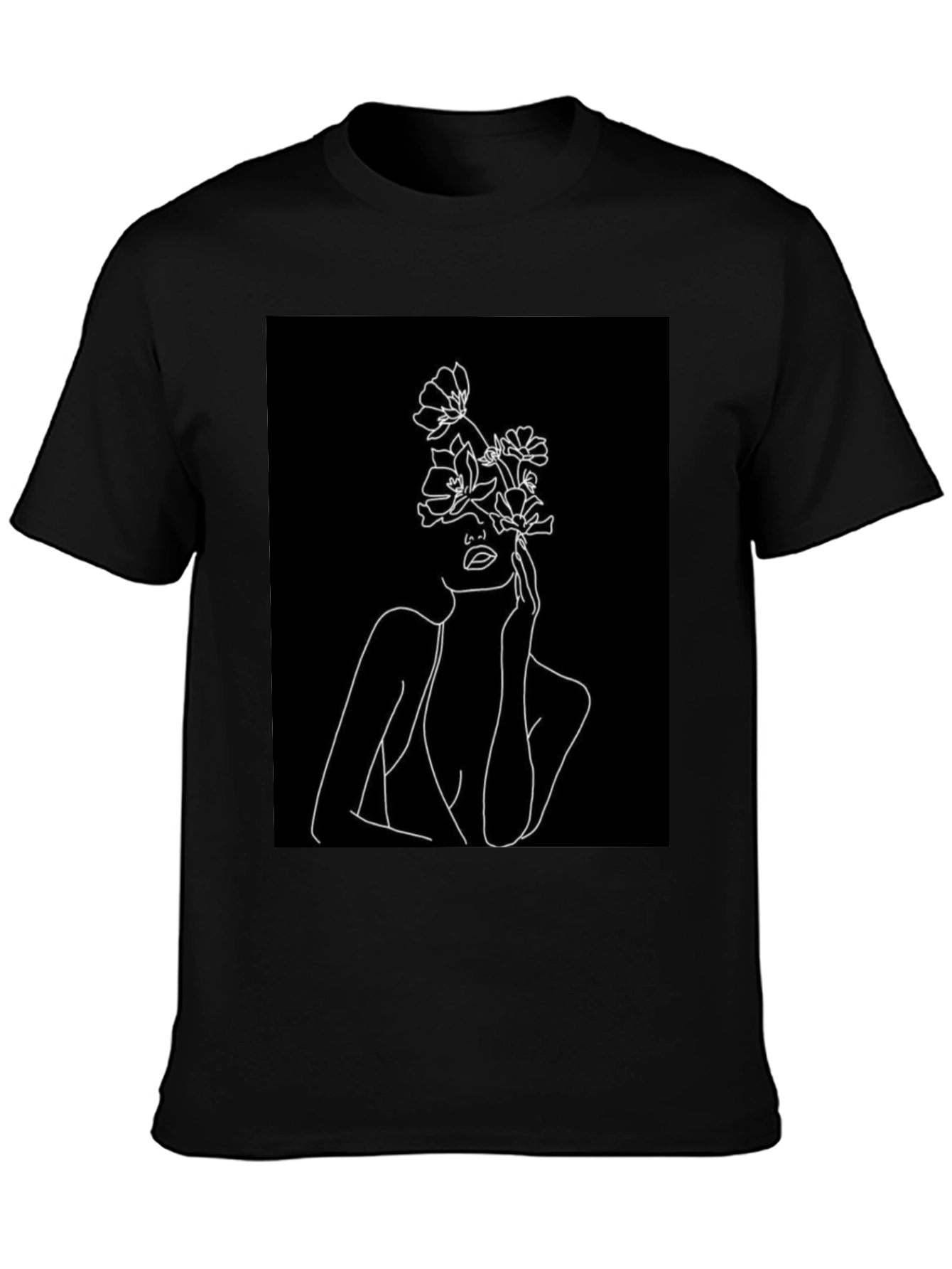 Floral Face Line Art Black Tee