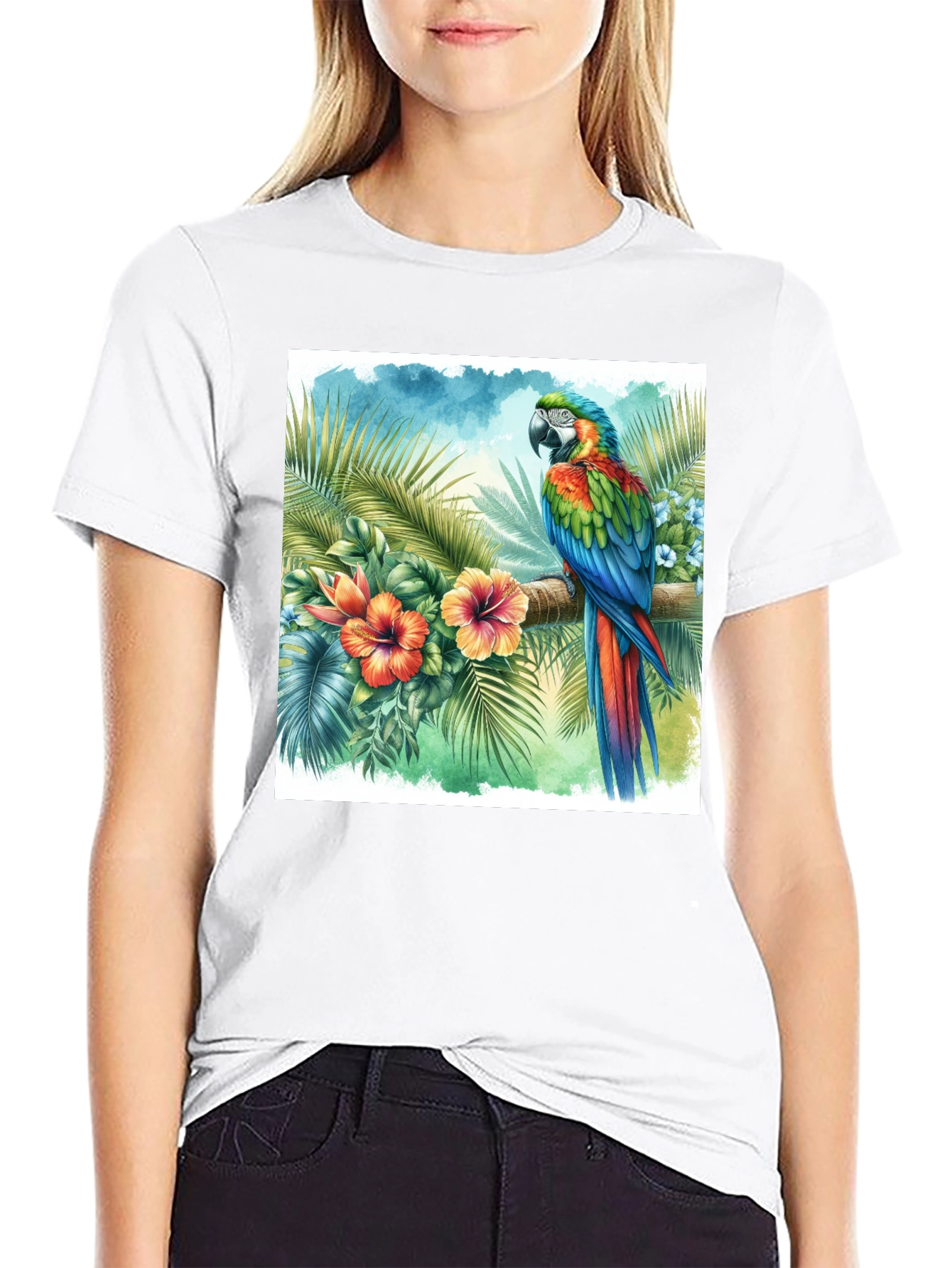 Tropical Parrot Graphic Tee - Vibrant Island Style