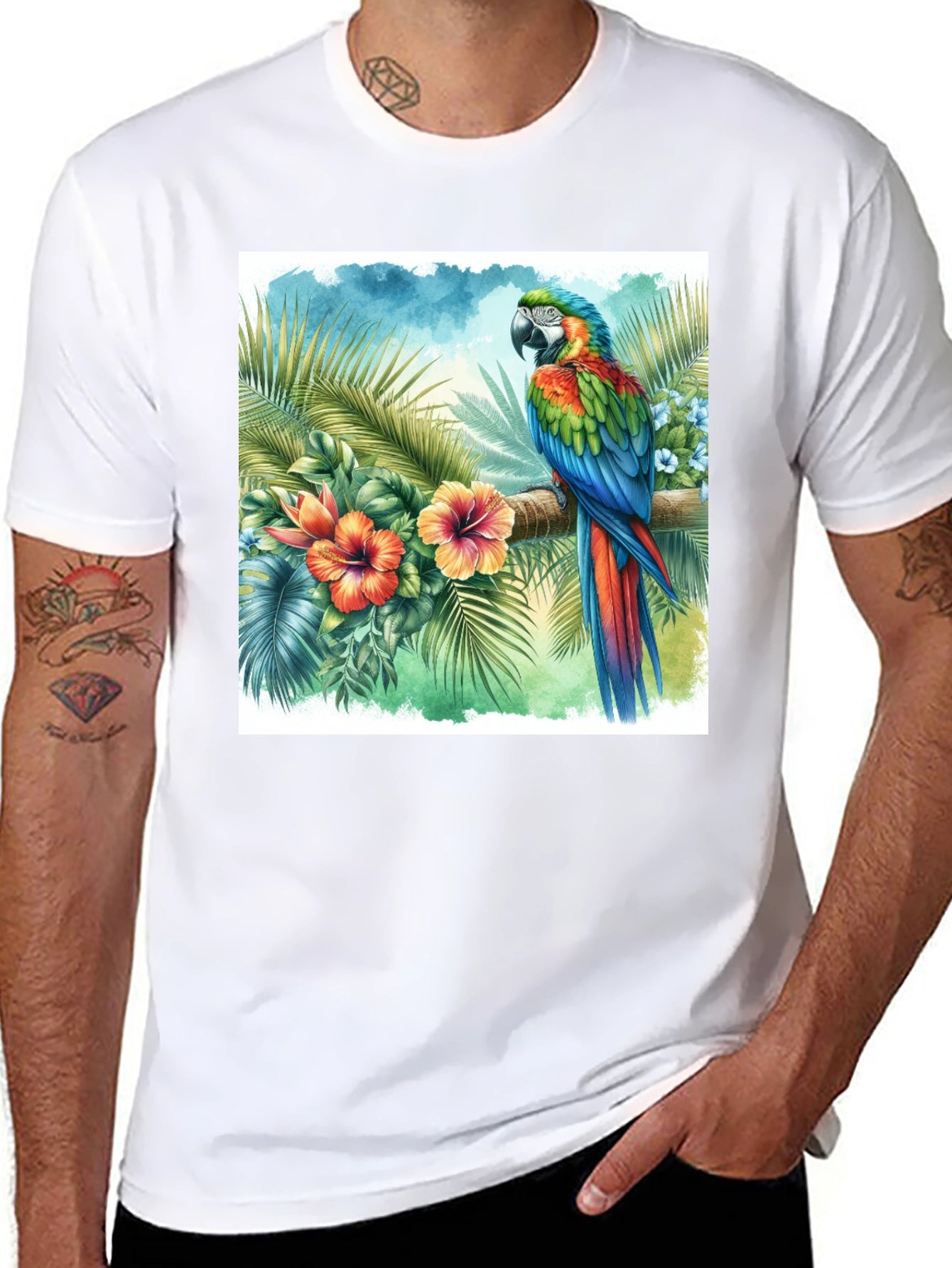 Tropical Parrot Graphic Tee - Vibrant Island Style