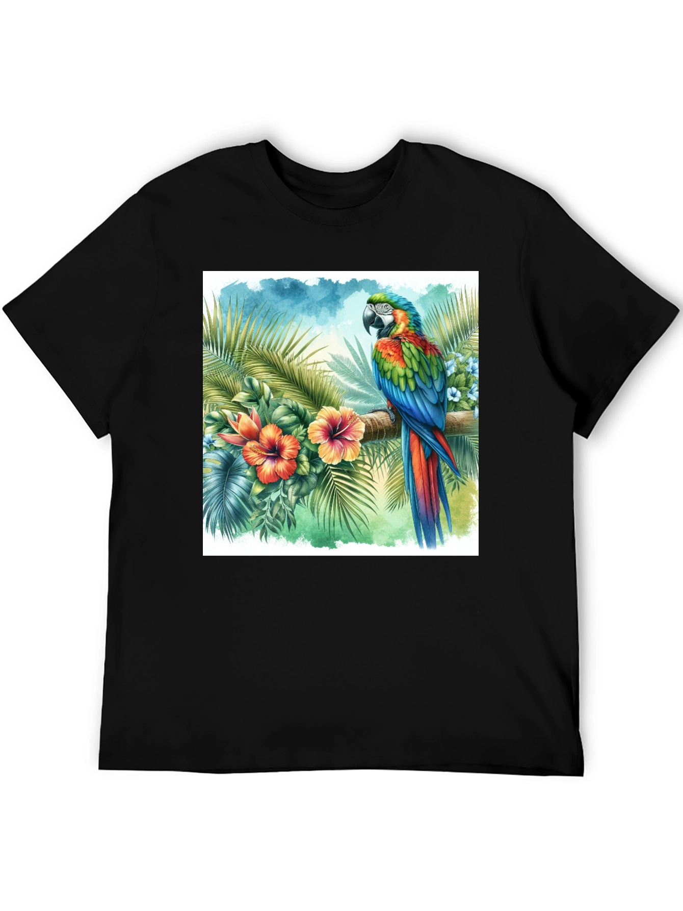 Tropical Parrot Graphic Tee - Vibrant Island Style
