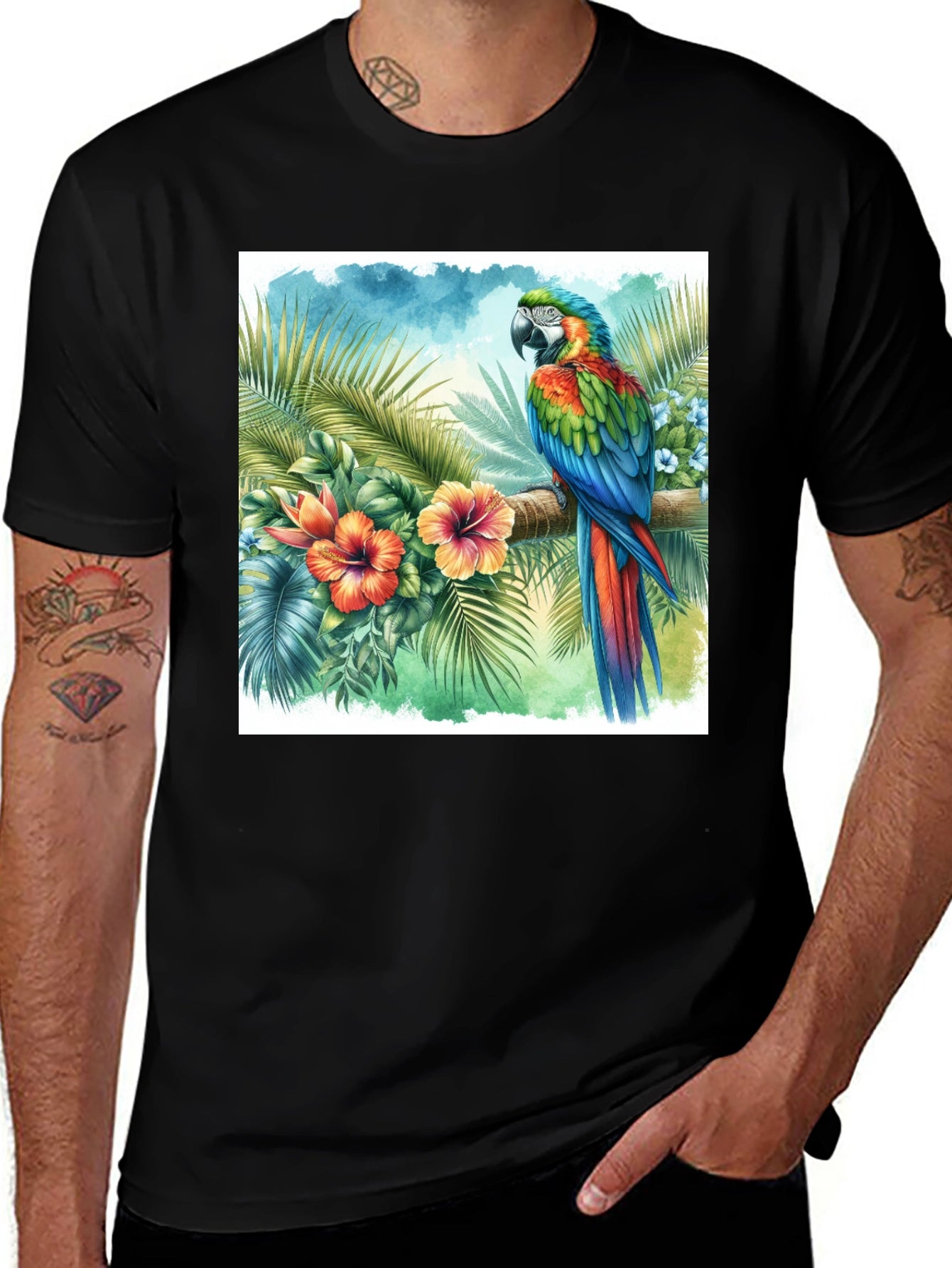 Tropical Parrot Graphic Tee - Vibrant Island Style