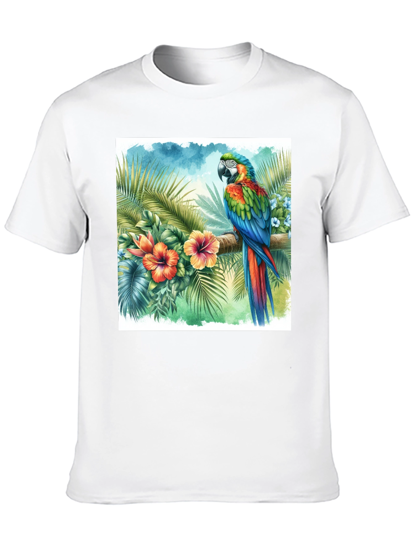 Tropical Parrot Graphic Tee - Vibrant Island Style
