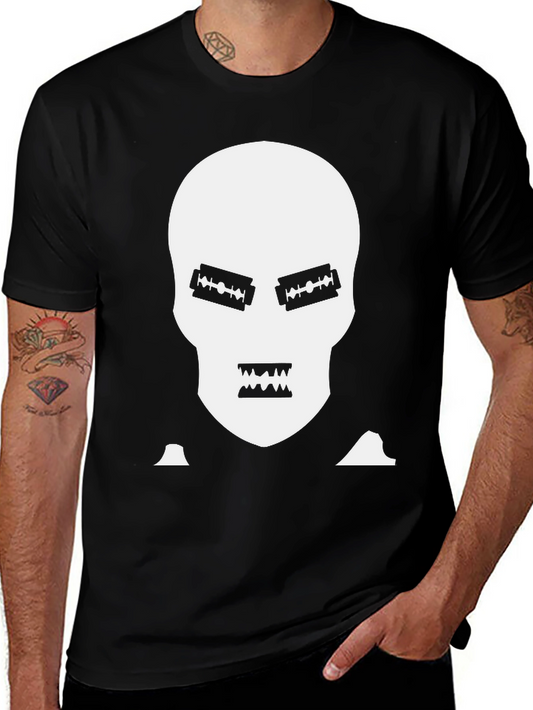 Edgy Razor Face Graphic Tee - Black Cotton Blend