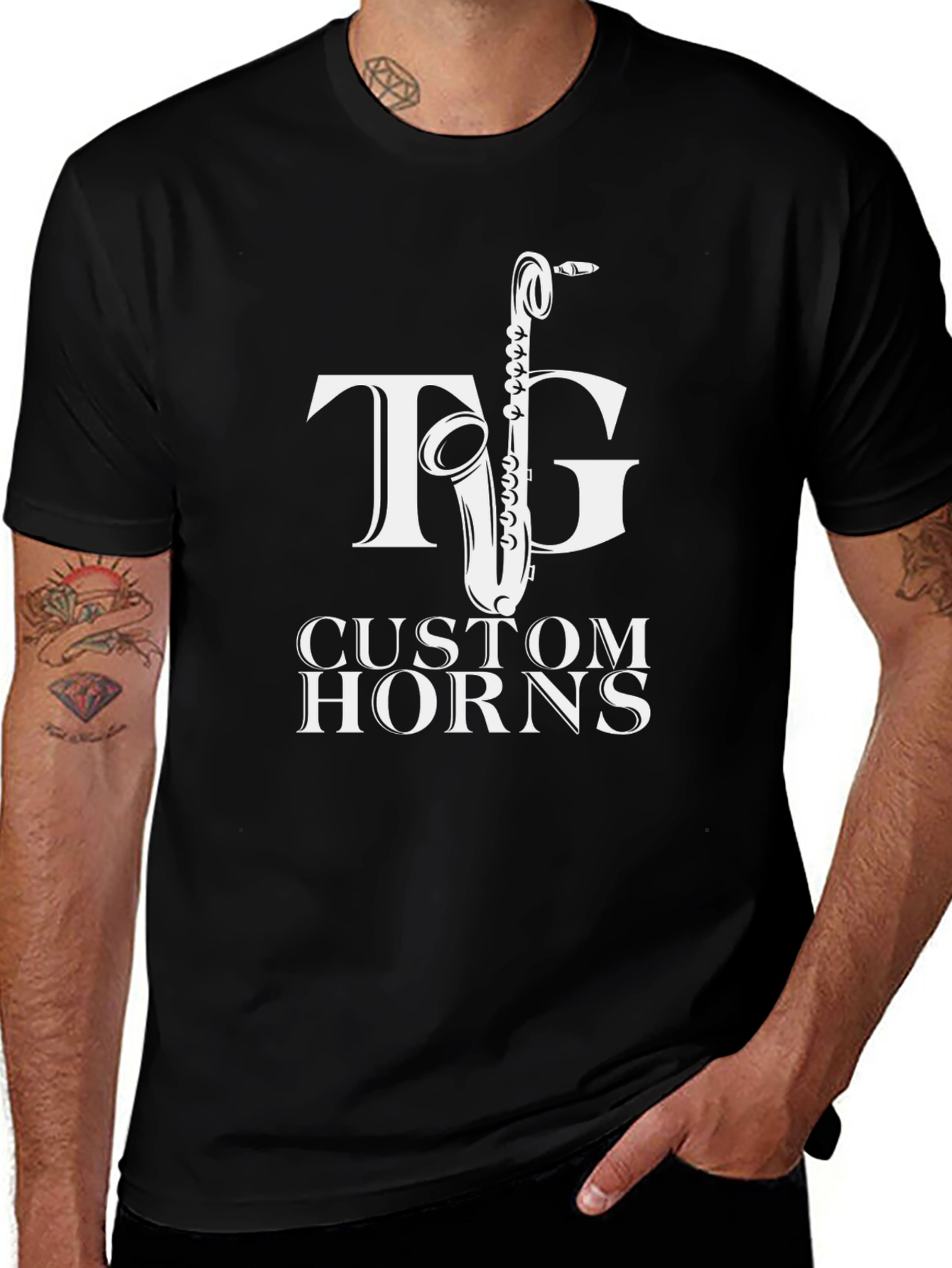 TG Custom Horns T-Shirt - Black Saxophone Tee