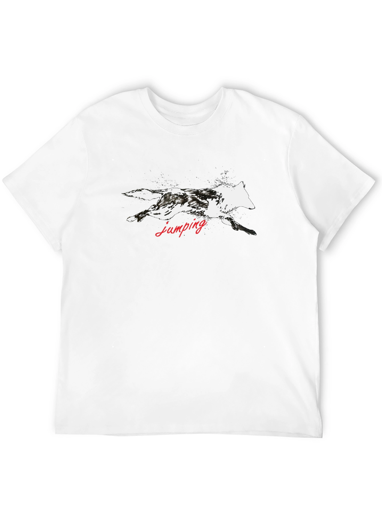 Black T-Shirt with Jumping Wolf Graphic