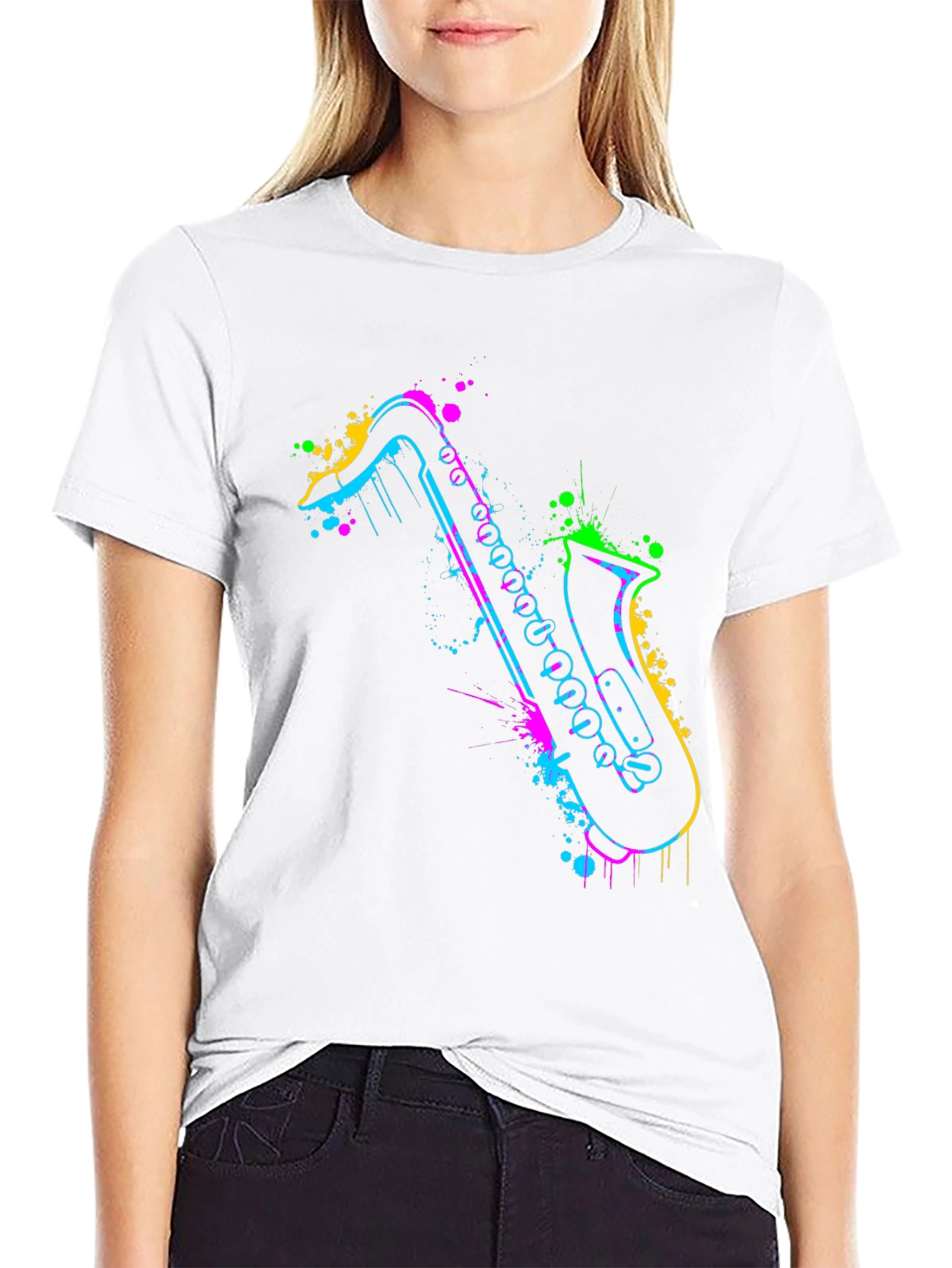 Neon Saxophone Graphic Tee - Bold & Unique Style