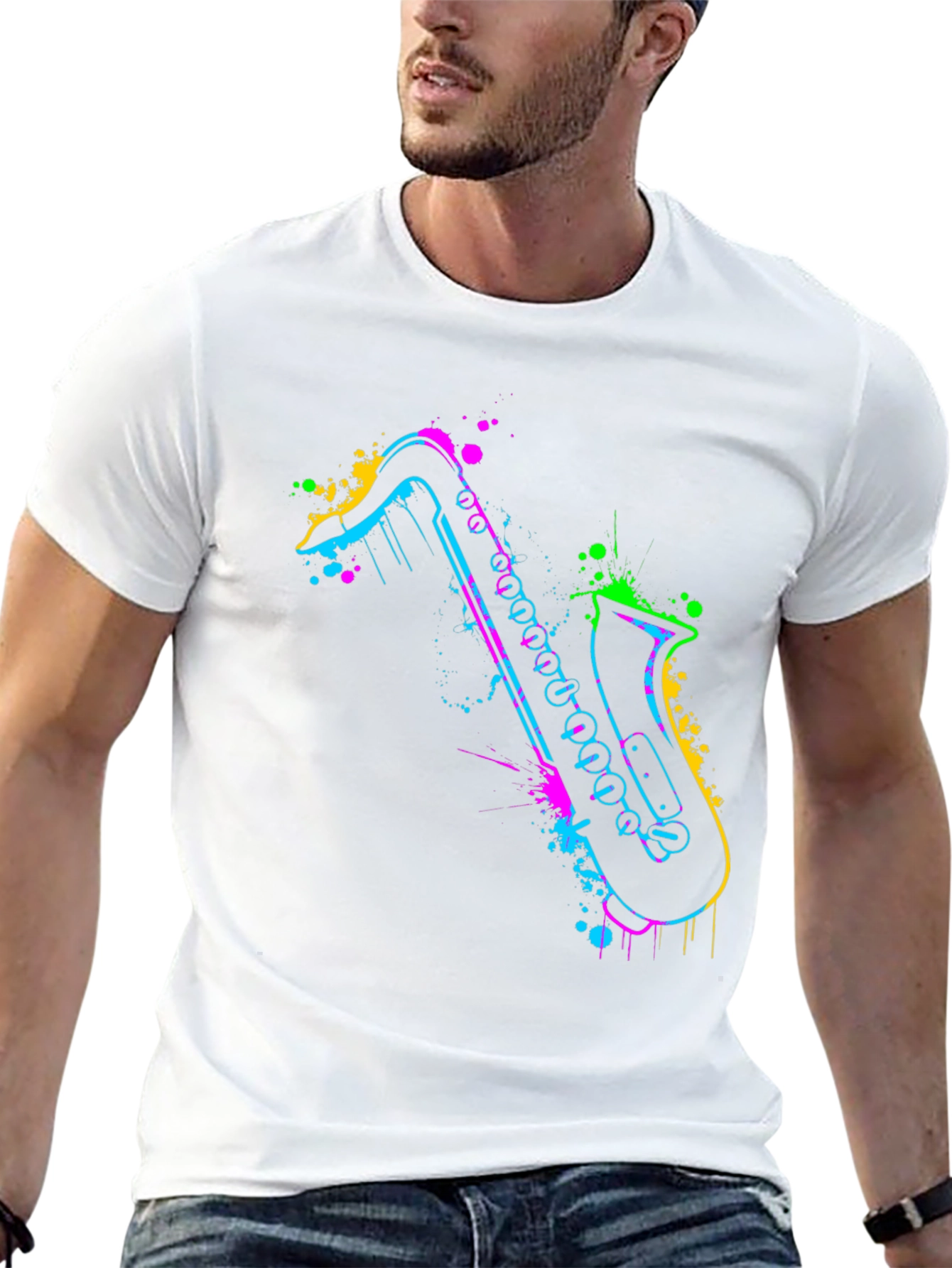Neon Saxophone Graphic Tee - Bold & Unique Style