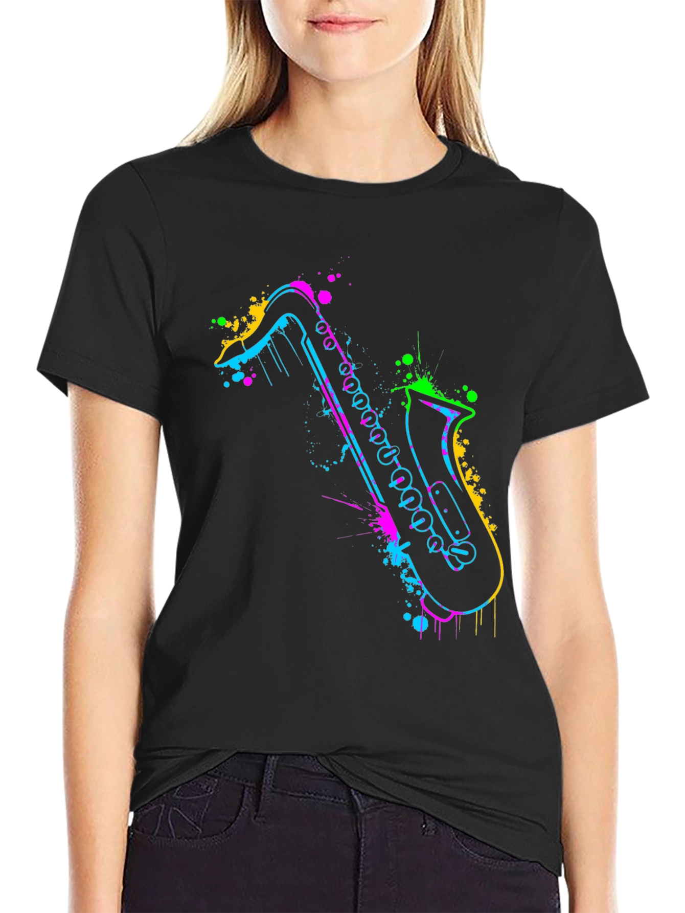 Neon Saxophone Graphic Tee - Bold & Unique Style