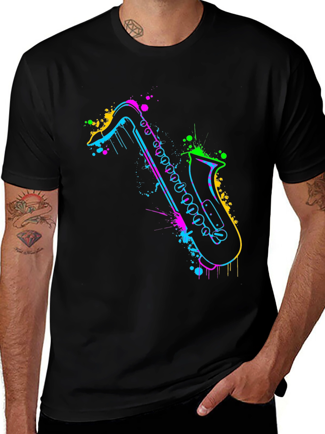 Neon Saxophone Graphic Tee - Bold & Unique Style