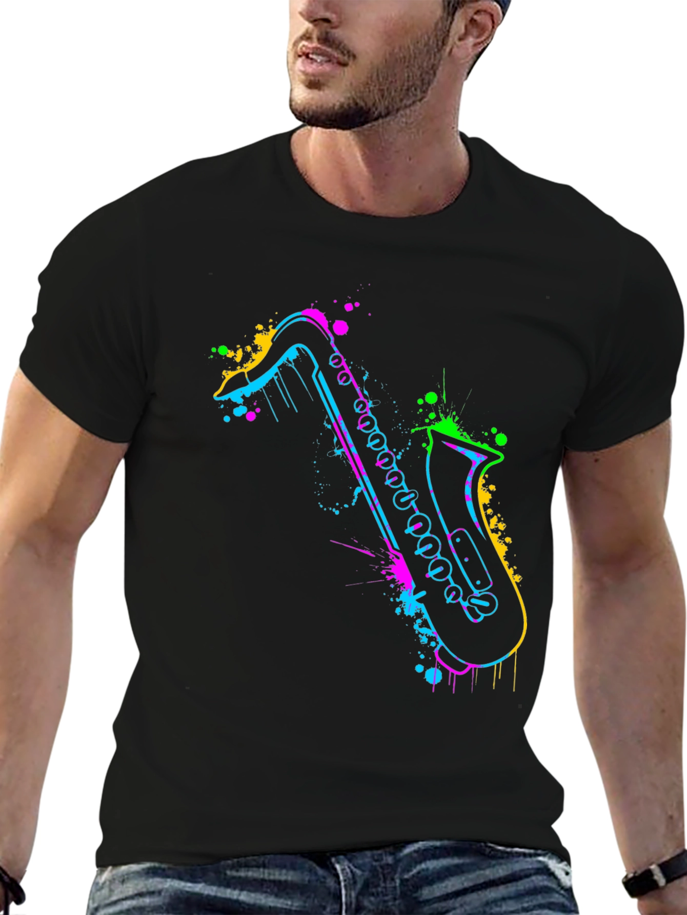 Neon Saxophone Graphic Tee - Bold & Unique Style