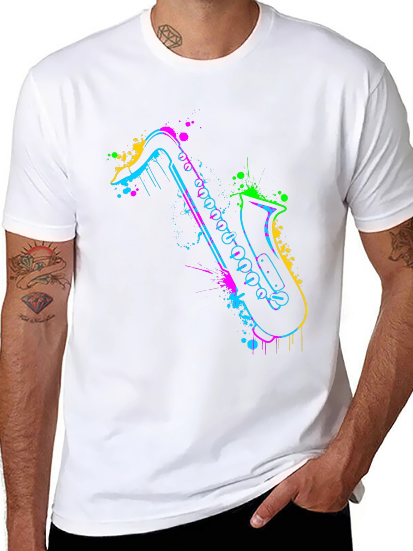 Neon Saxophone Graphic Tee - Bold & Unique Style