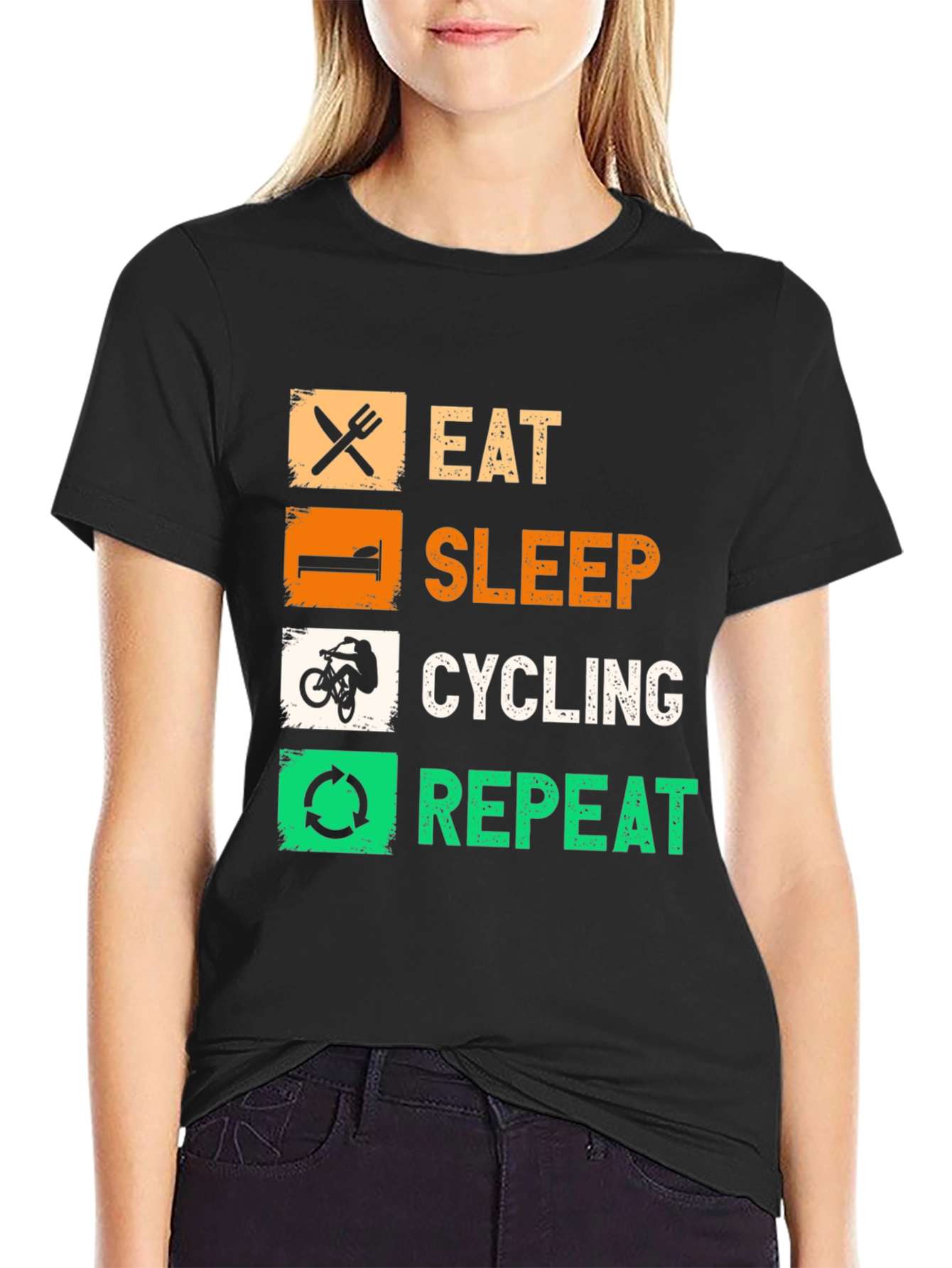Eat Sleep Cycling Repeat Black Graphic Tee