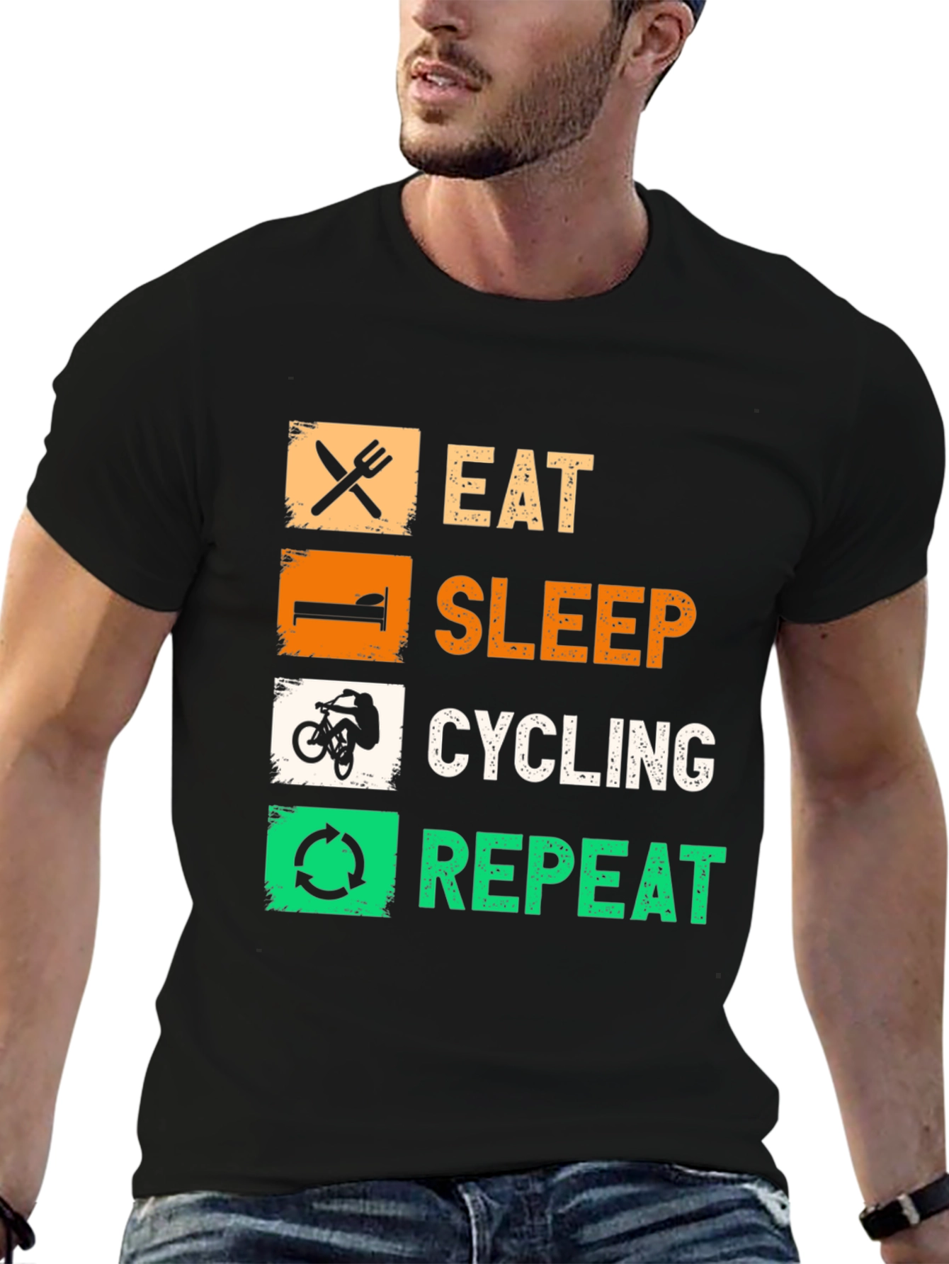Eat Sleep Cycling Repeat Black Graphic Tee