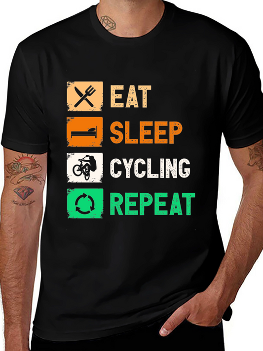 Eat Sleep Cycling Repeat Black Graphic Tee