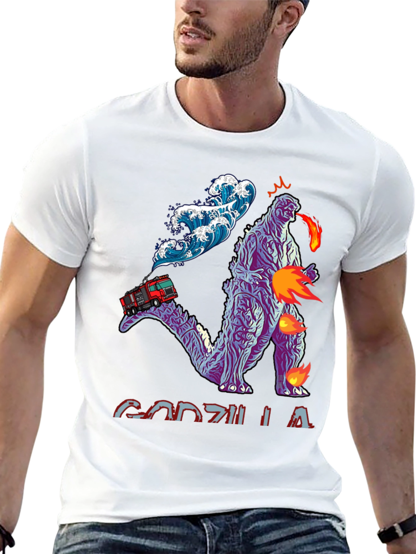 Godzilla Fire Truck Wave Graphic Tee