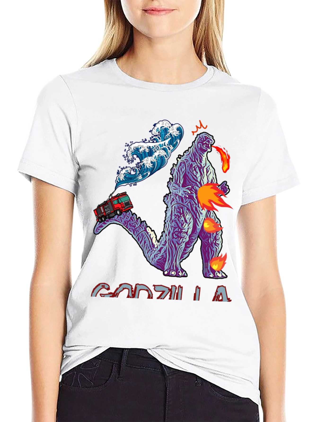 Godzilla Fire Truck Wave Graphic Tee