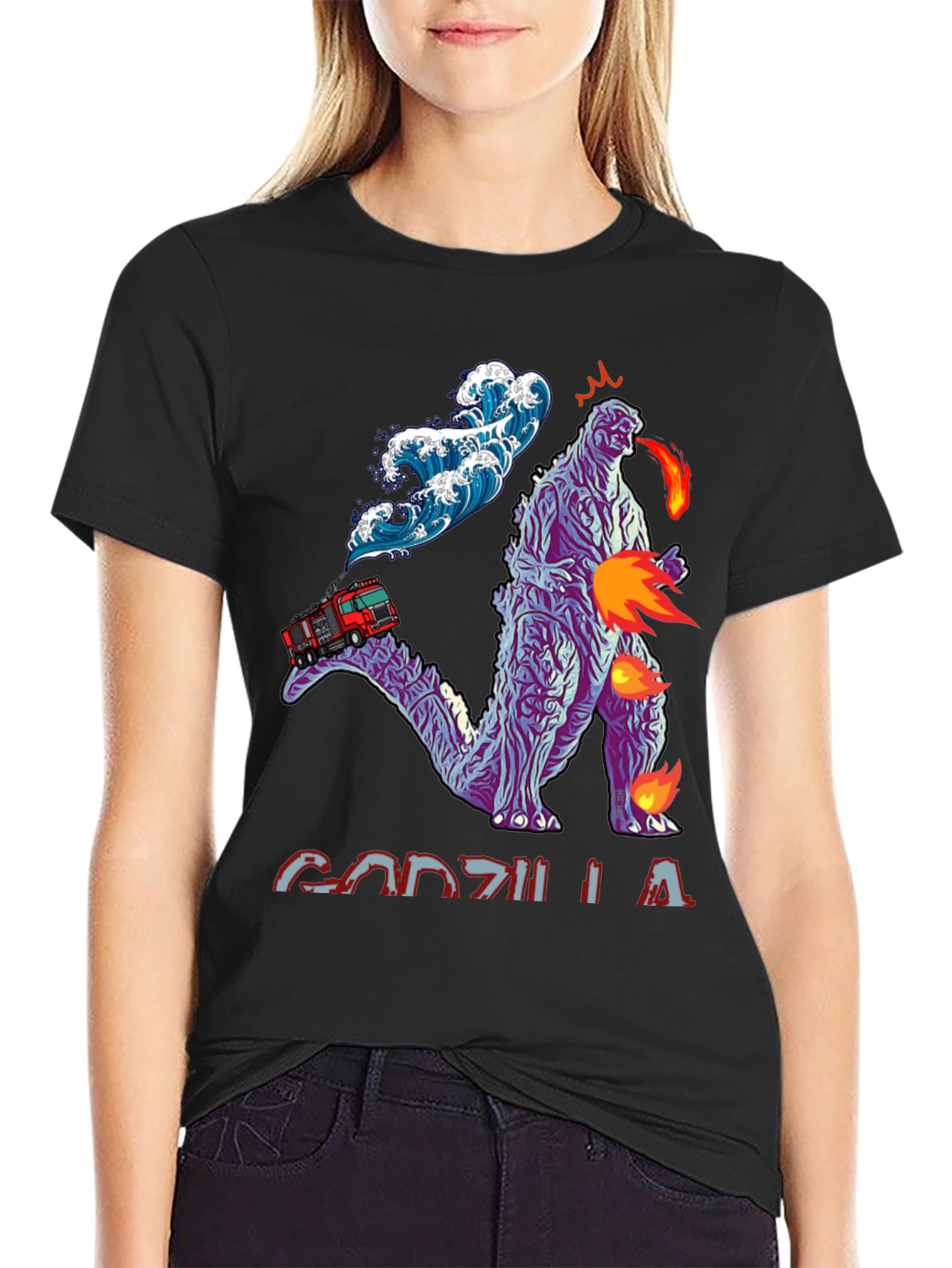 Godzilla Fire Truck Wave Graphic Tee
