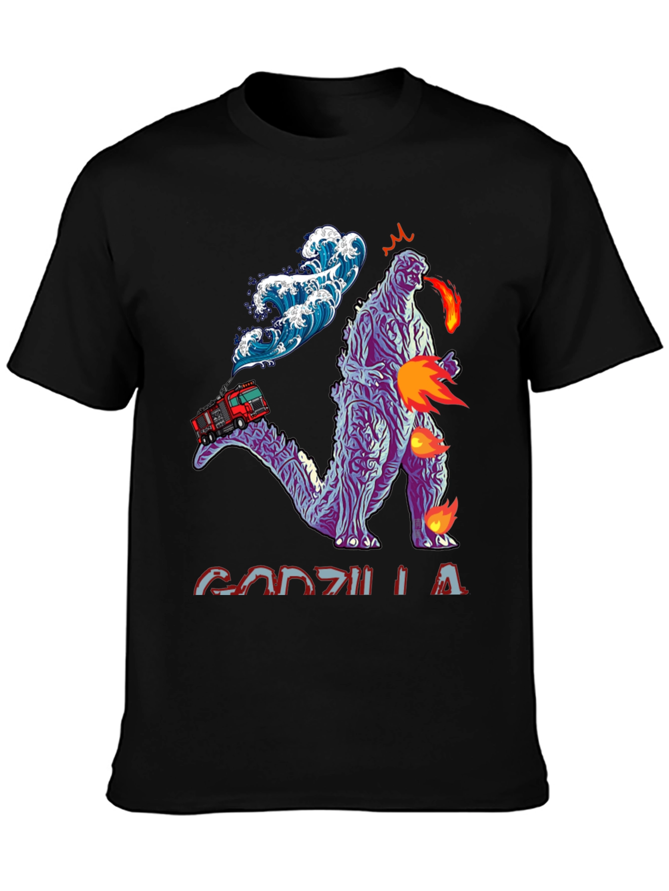 Godzilla Fire Truck Wave Graphic Tee