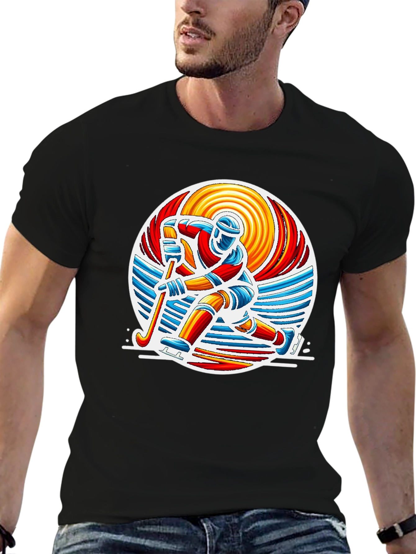 Hockey Player Graphic Tee - Retro Style