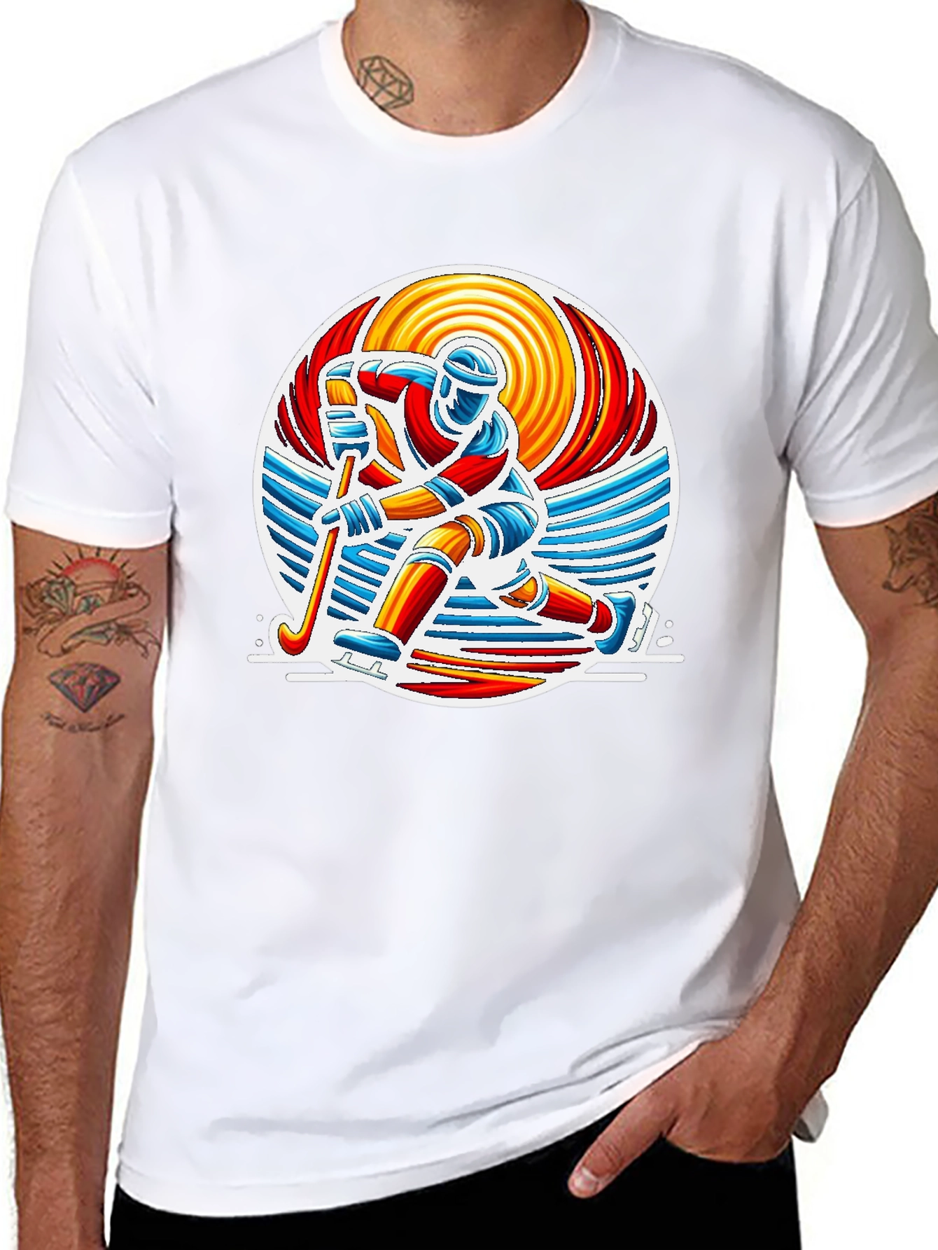 Hockey Player Graphic Tee - Retro Style