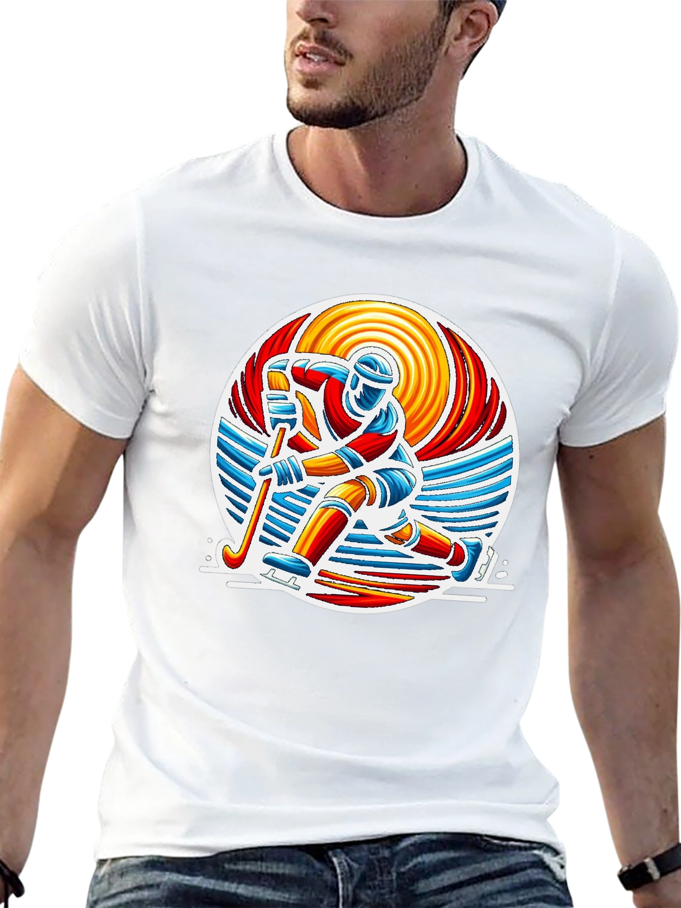 Hockey Player Graphic Tee - Retro Style