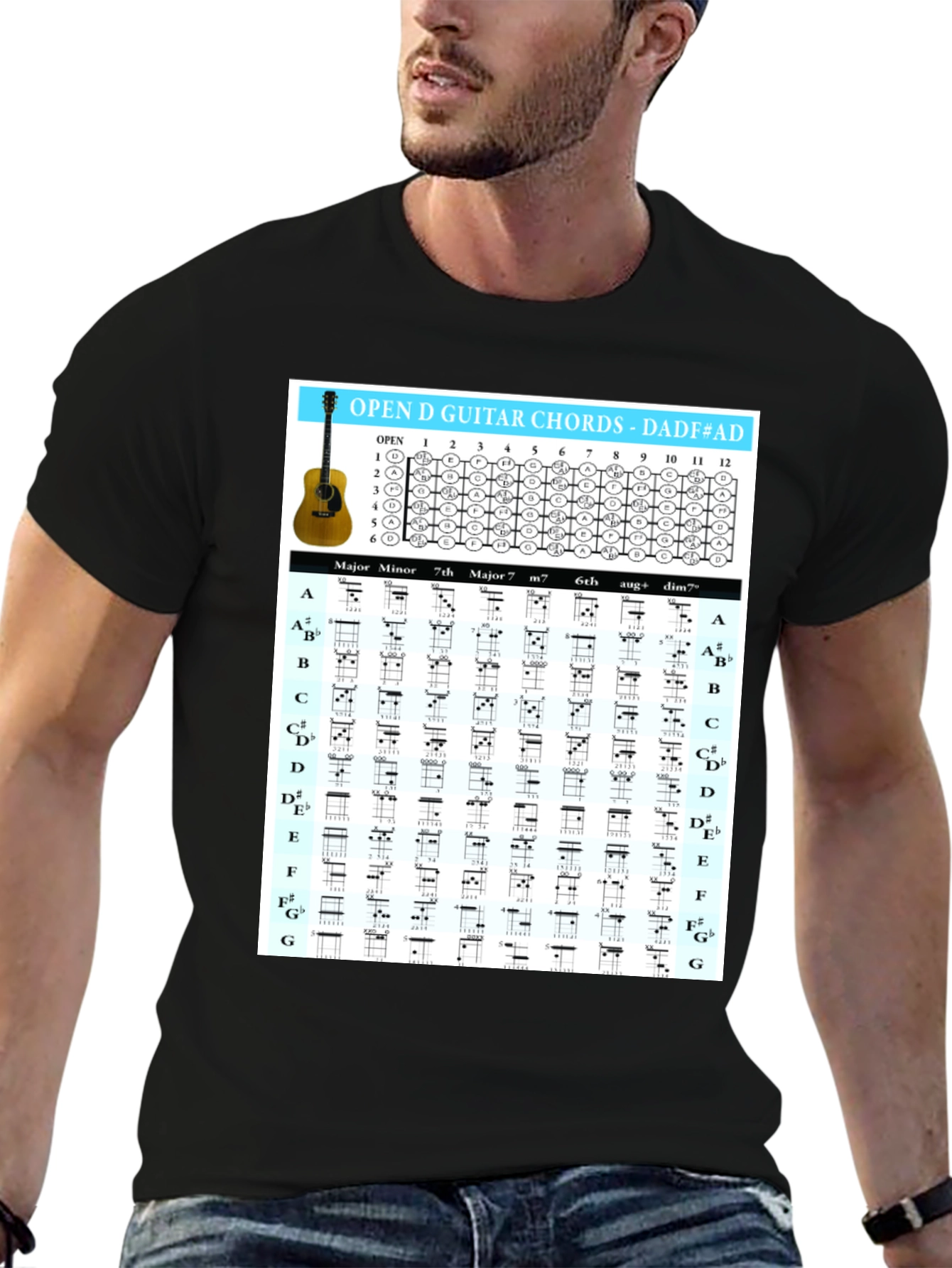 Open D Guitar Chords T-Shirt for Musicians