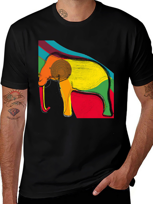 Elephant Art Print Black T-Shirt
