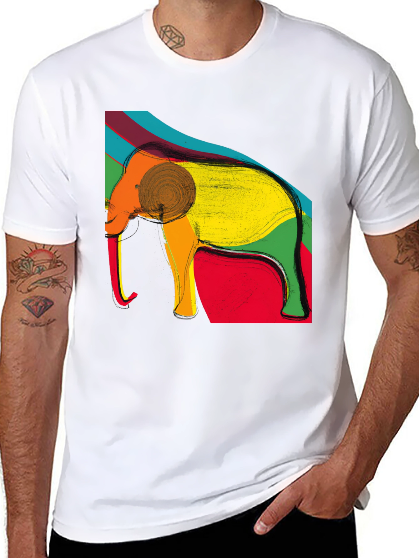 Elephant Art Print Black T-Shirt