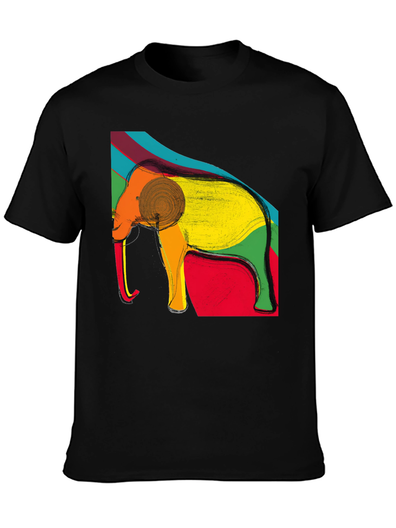 Elephant Art Print Black T-Shirt