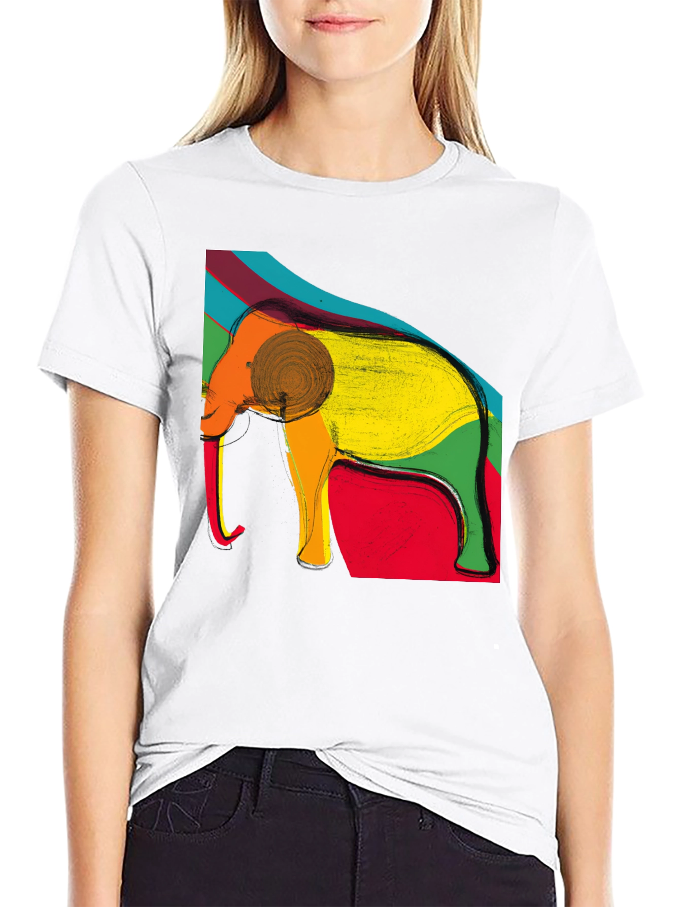Elephant Art Print Black T-Shirt