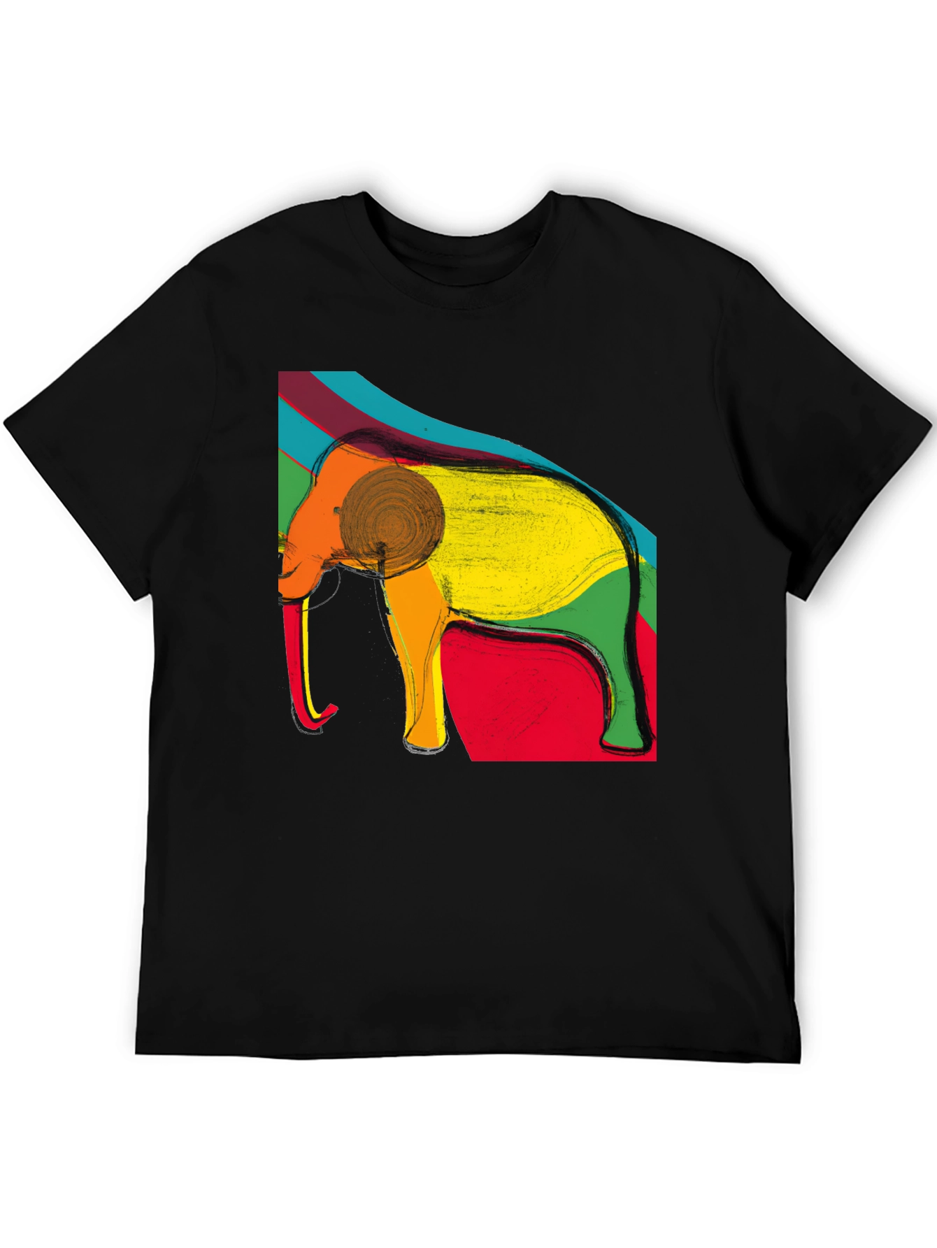 Elephant Art Print Black T-Shirt