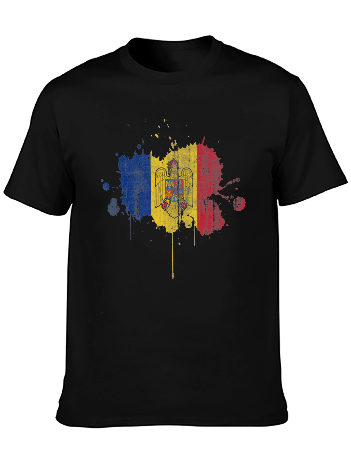 Moldova Flag Grunge T-Shirt - Black Cotton Tee