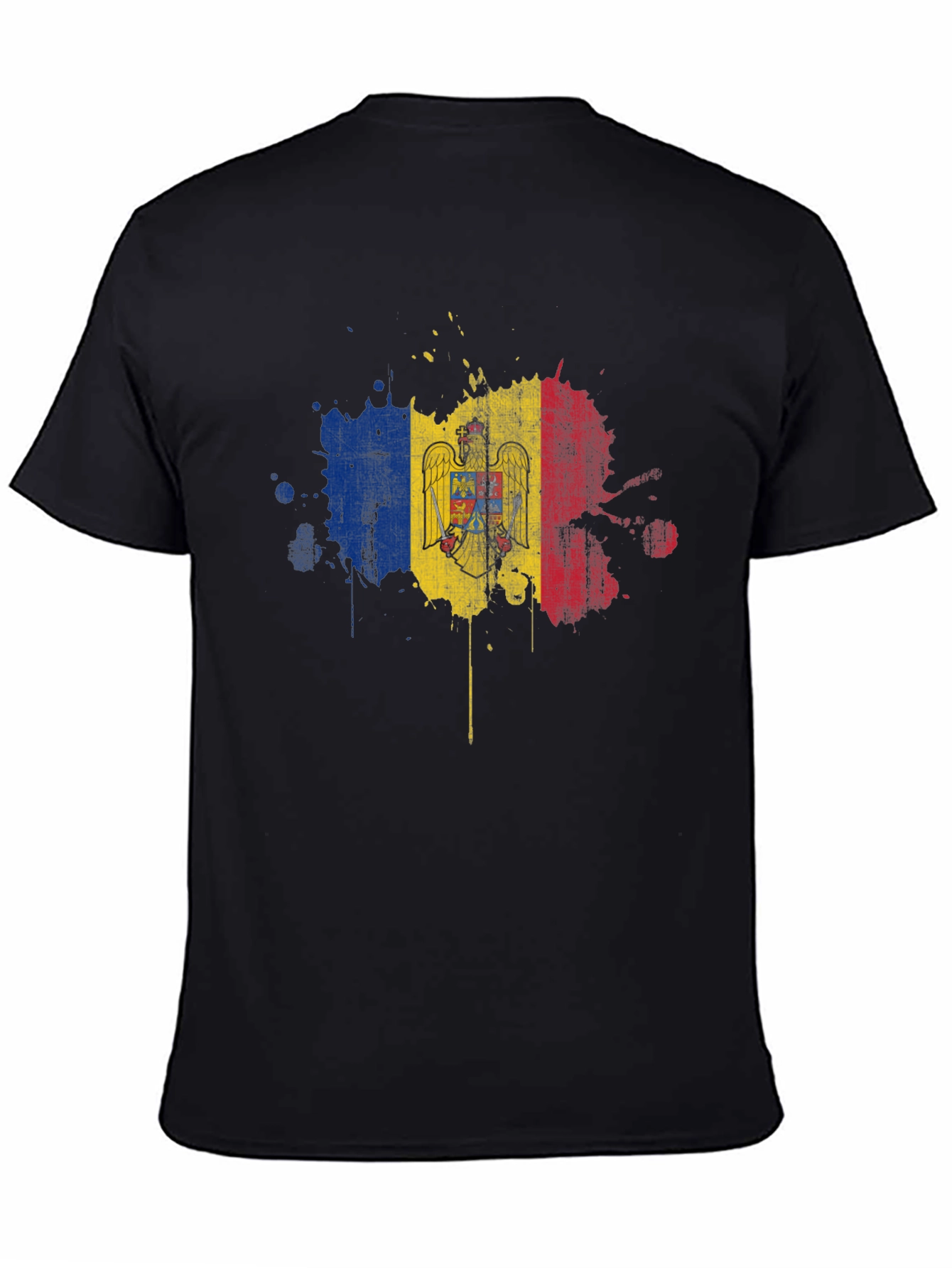 Moldova Flag Grunge T-Shirt - Black Cotton Tee