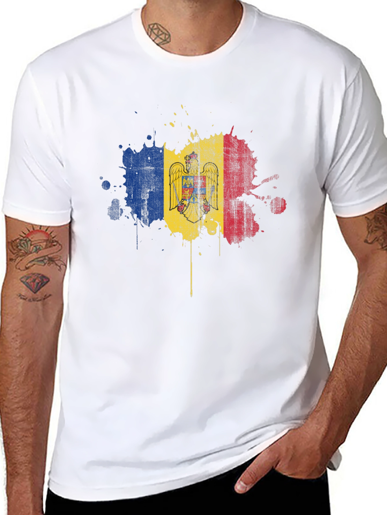 Moldova Flag Grunge T-Shirt - Black Cotton Tee