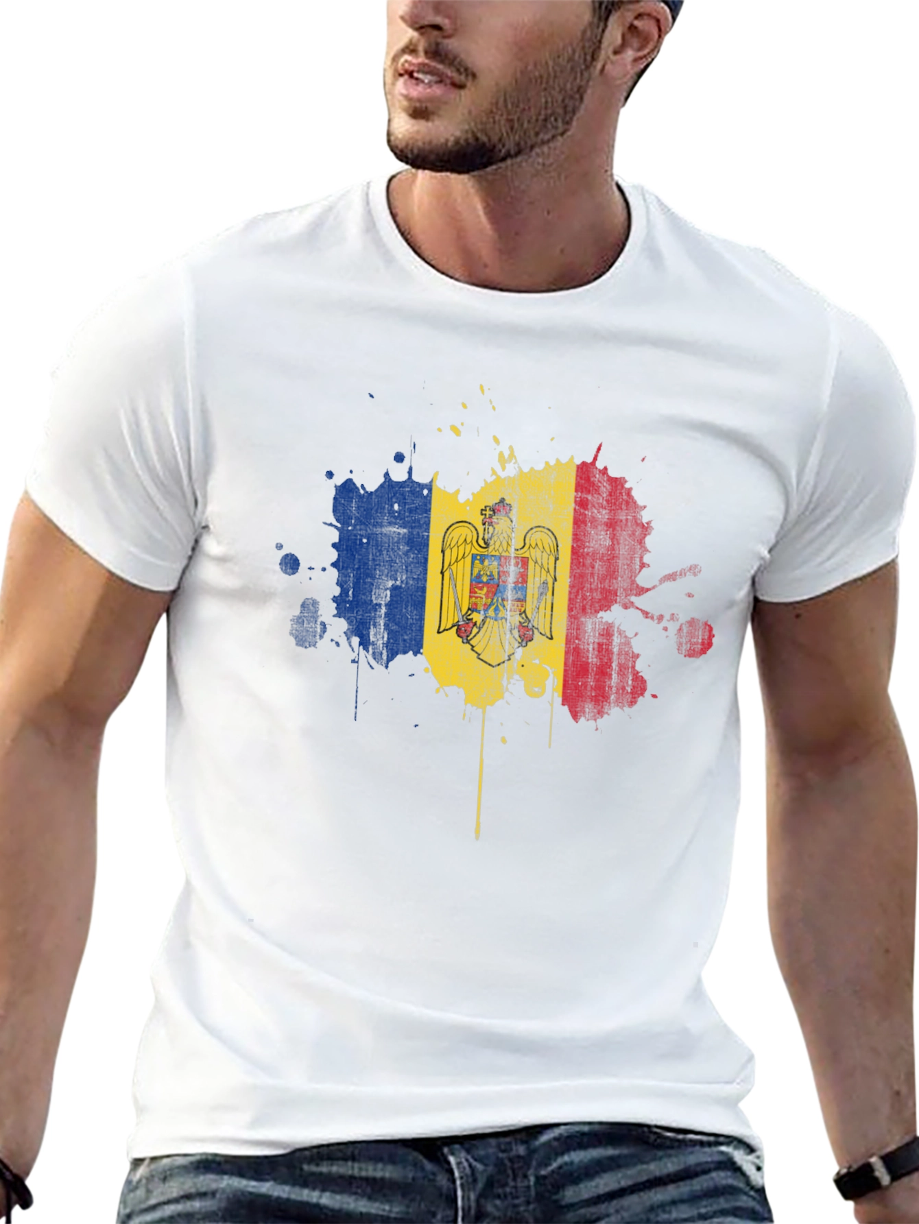 Moldova Flag Grunge T-Shirt - Black Cotton Tee