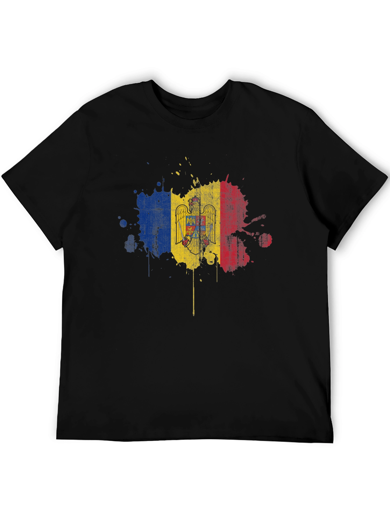 Moldova Flag Grunge T-Shirt - Black Cotton Tee
