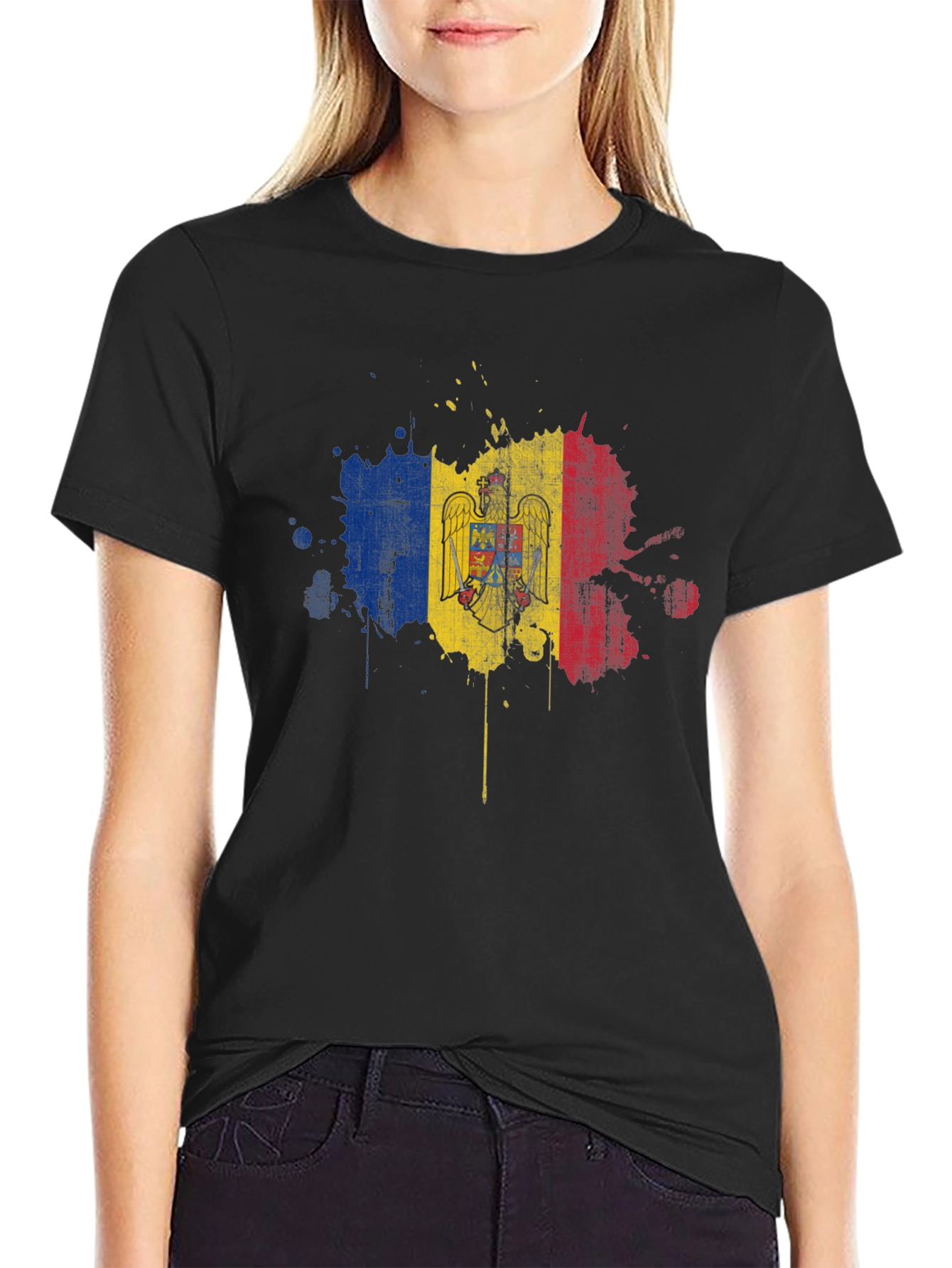 Moldova Flag Grunge T-Shirt - Black Cotton Tee