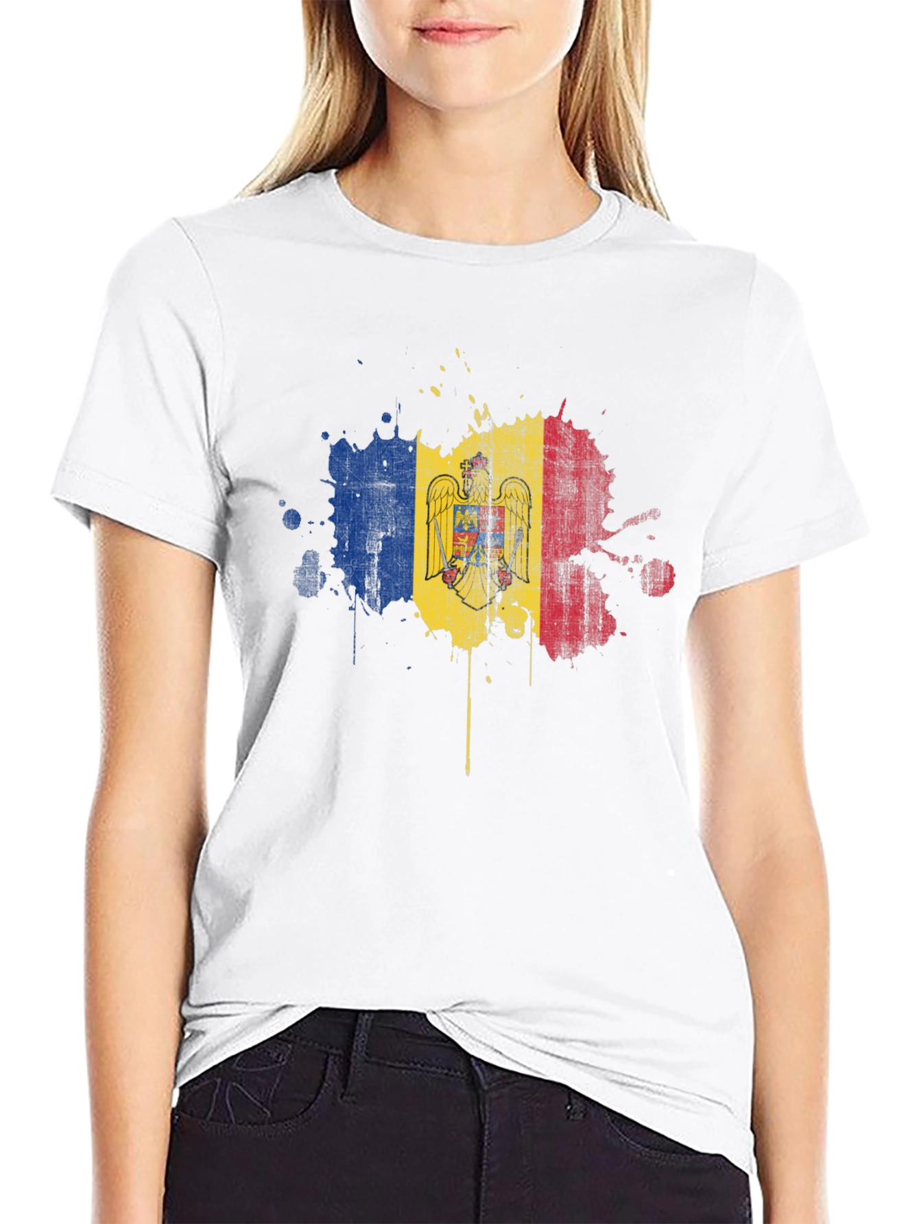 Moldova Flag Grunge T-Shirt - Black Cotton Tee