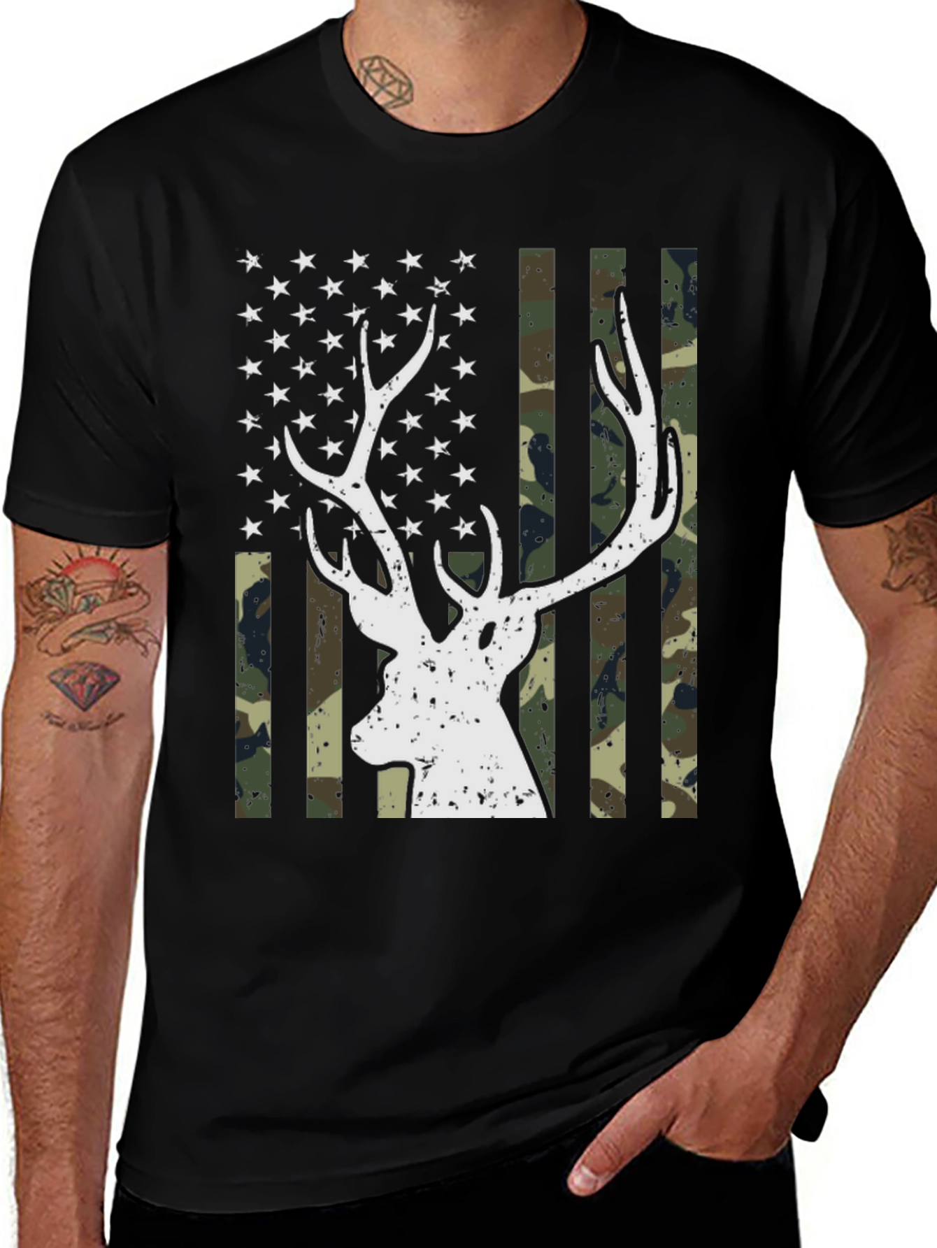 Deer Flag Graphic Tee - Mens Black T-Shirt