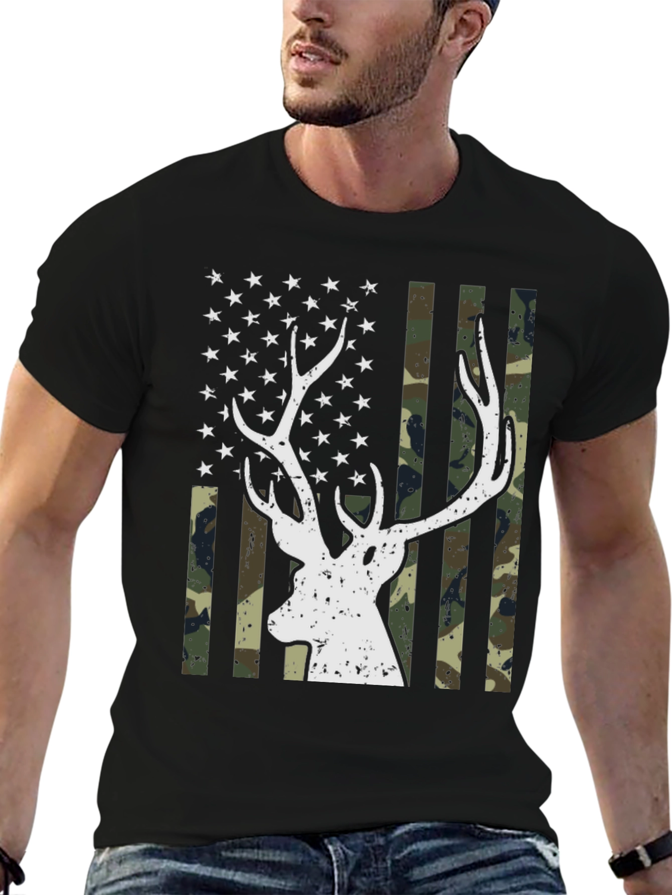 Deer Flag Graphic Tee - Mens Black T-Shirt