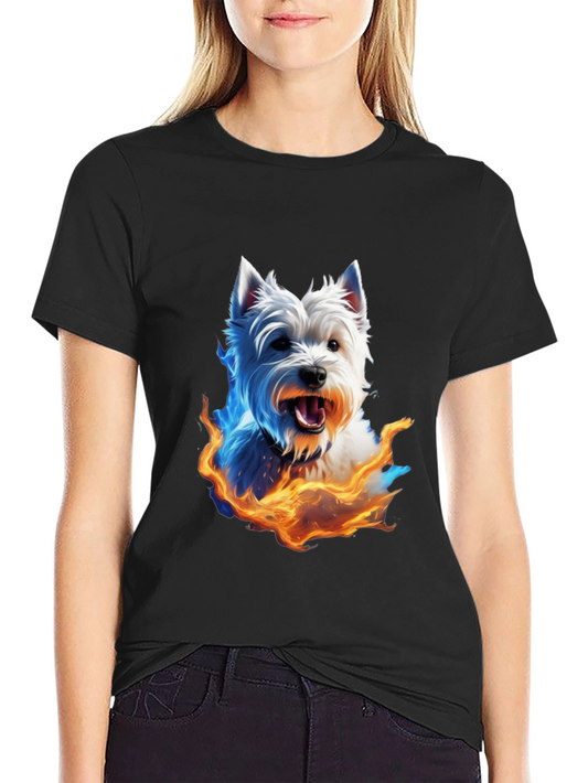 Fiery Westie Dog Graphic Tee - Black