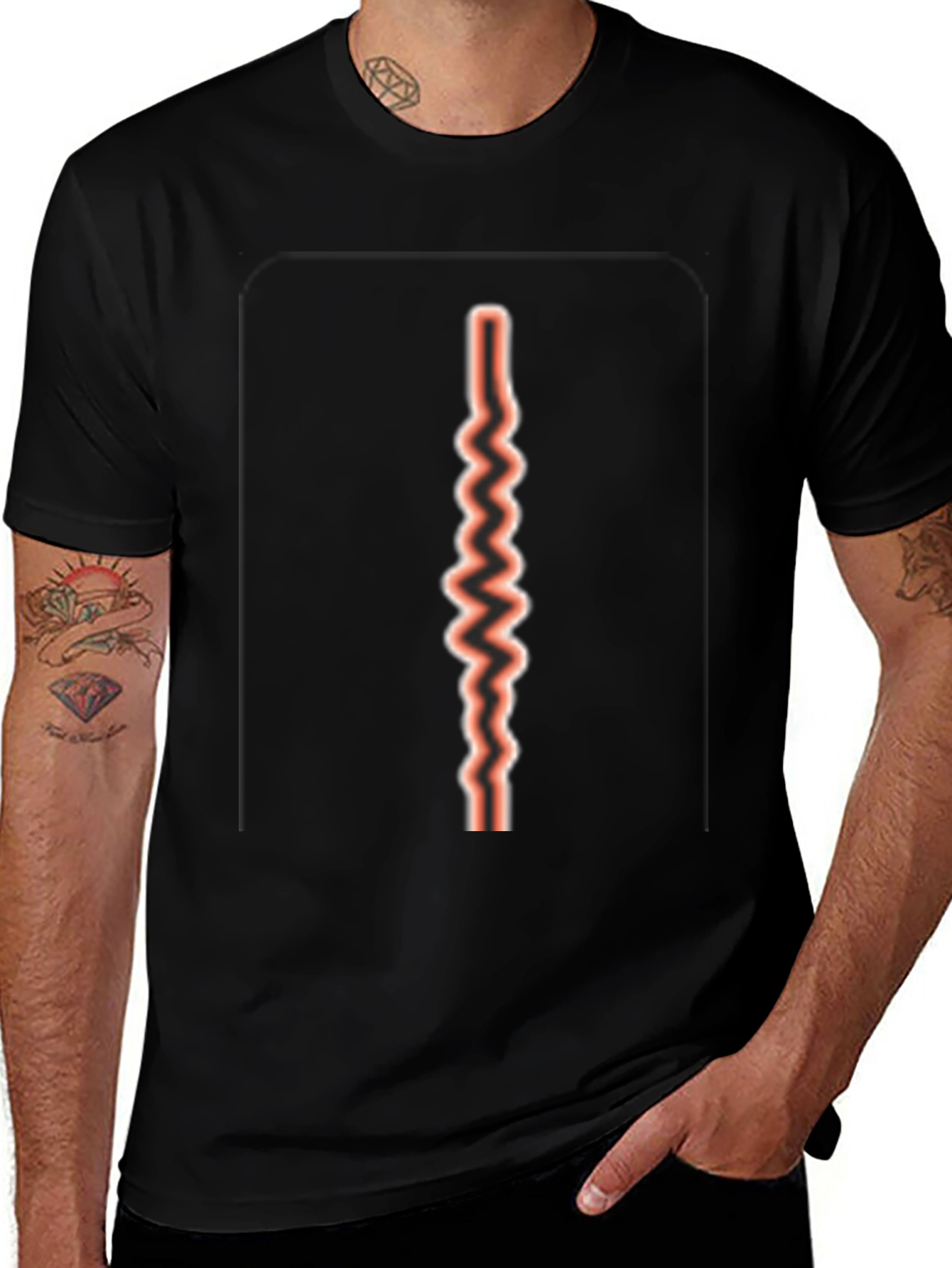 Red Zig Zag Line on Black T-shirt
