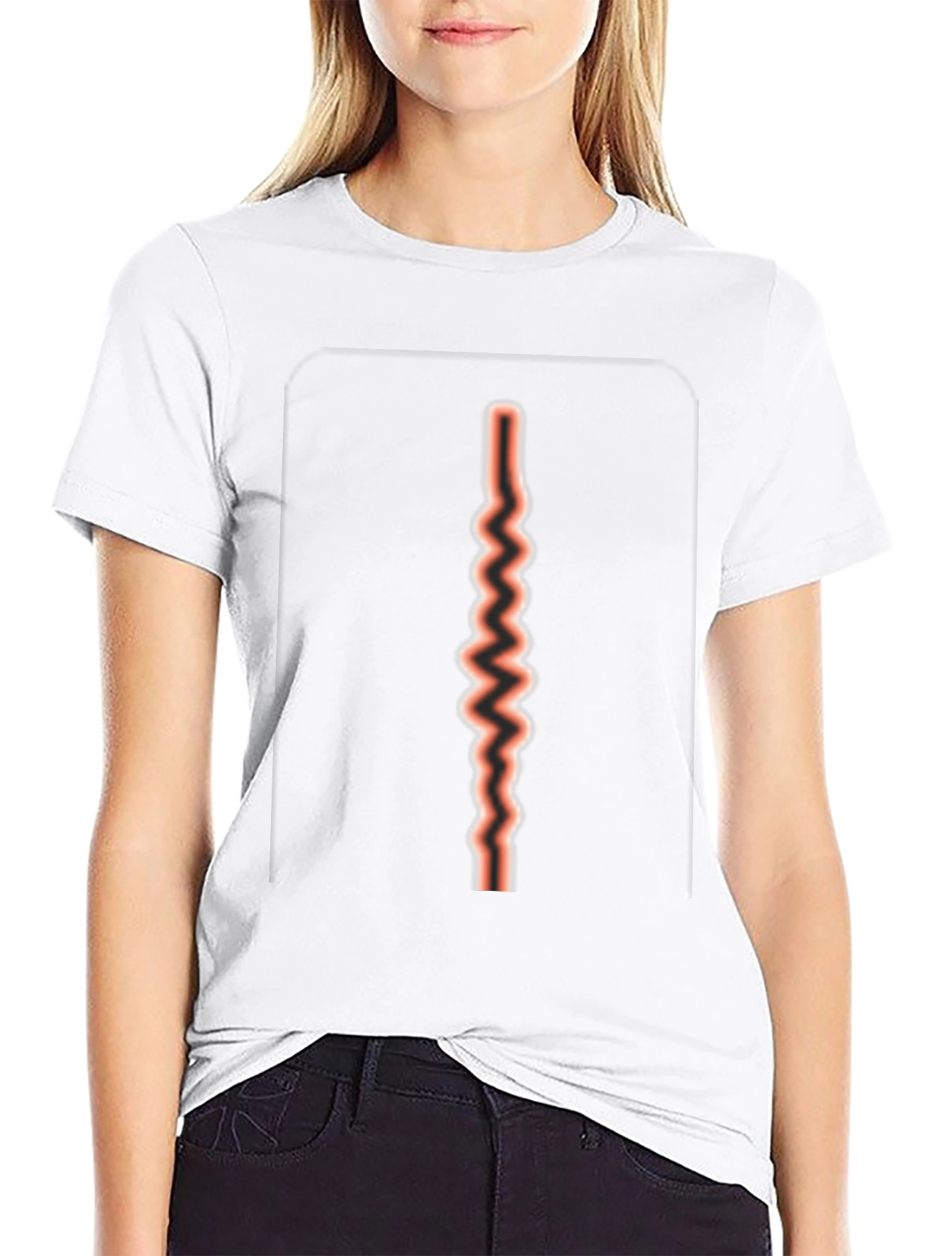 Red Zig Zag Line on Black T-shirt