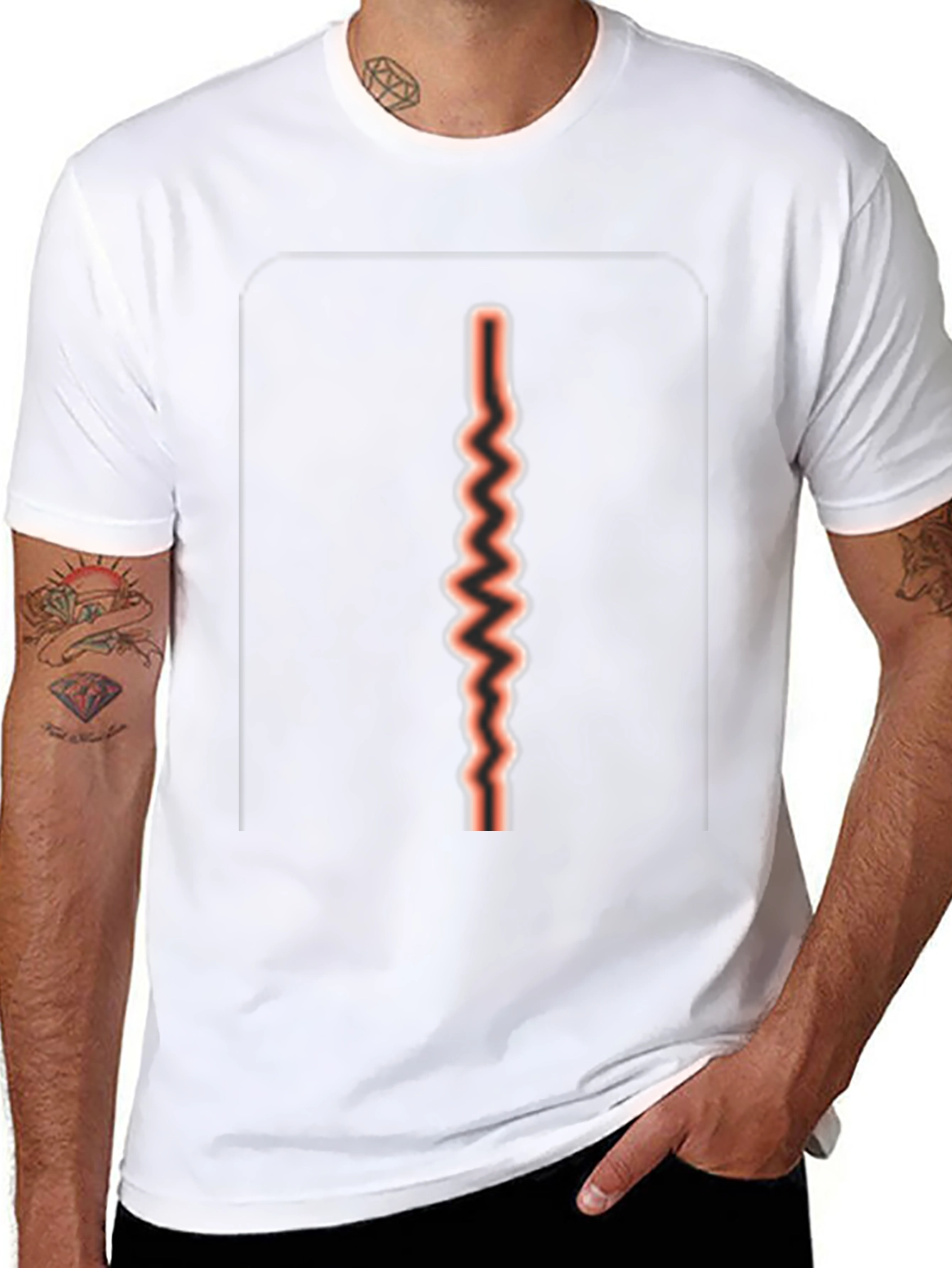 Red Zig Zag Line on Black T-shirt